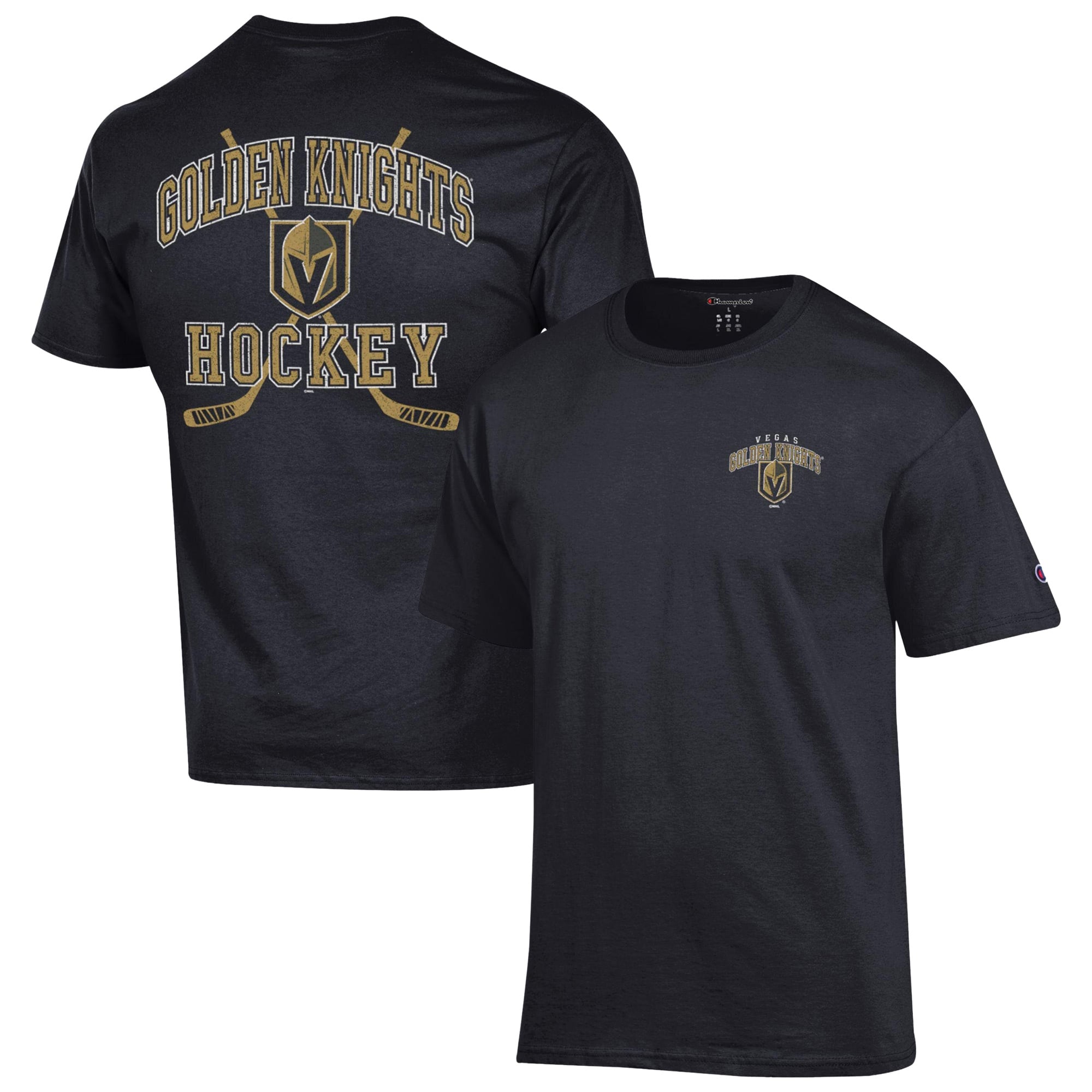 Men's Champion Black Vegas Golden Knights Stick With It Jersey T-Shirt