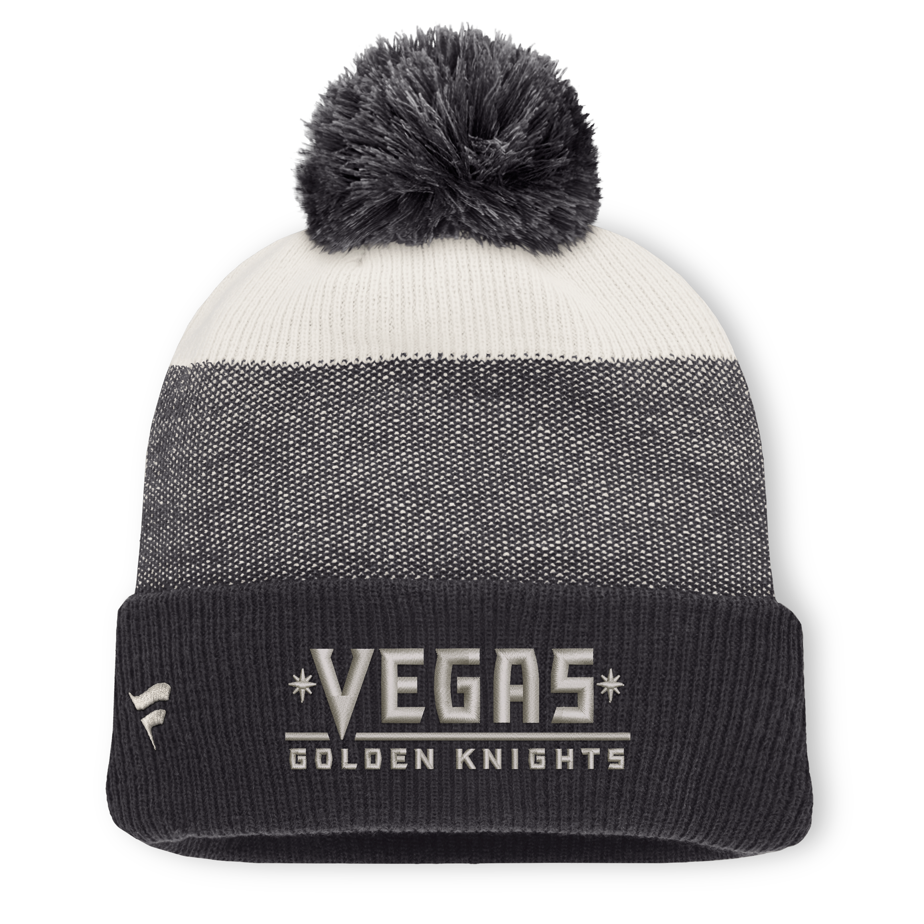 Men's Fanatics Black/Light Beige Vegas Golden Knights Monochrome Cuffed Knit Hat with Pom