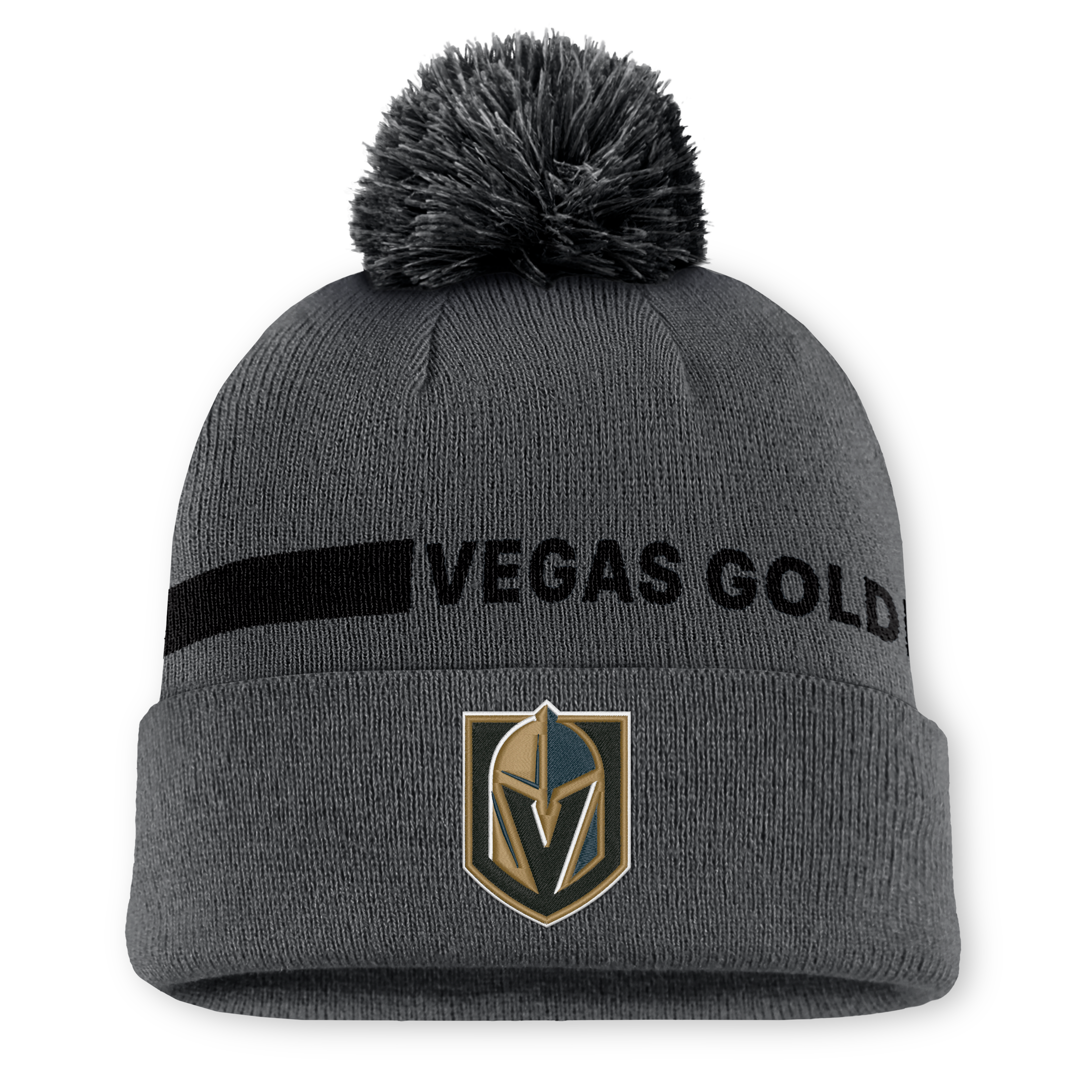 Men's Fanatics Charcoal Vegas Golden Knights Authentic Pro Rink Cuffed Knit Hat with Pom