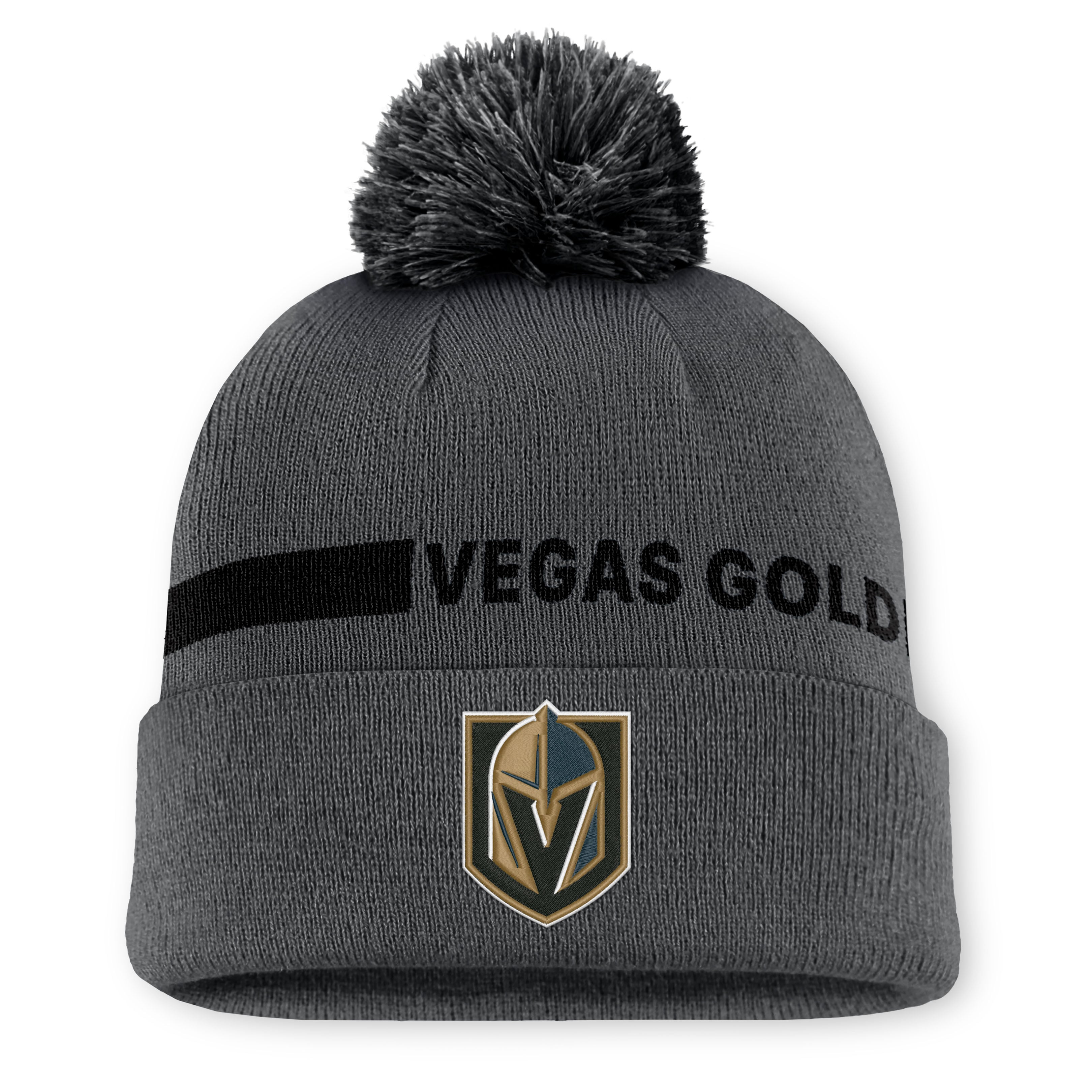 Men's Fanatics Charcoal Vegas Golden Knights Authentic Pro Rink Cuffed Knit Hat with Pom
