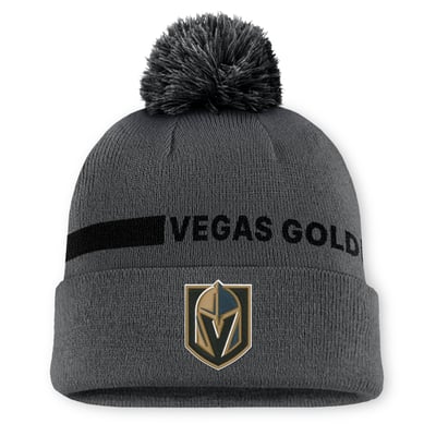 Men's Vegas Golden Knights Fanatics Charcoal Authentic Pro Rink Cuffed Knit Hat with Pom