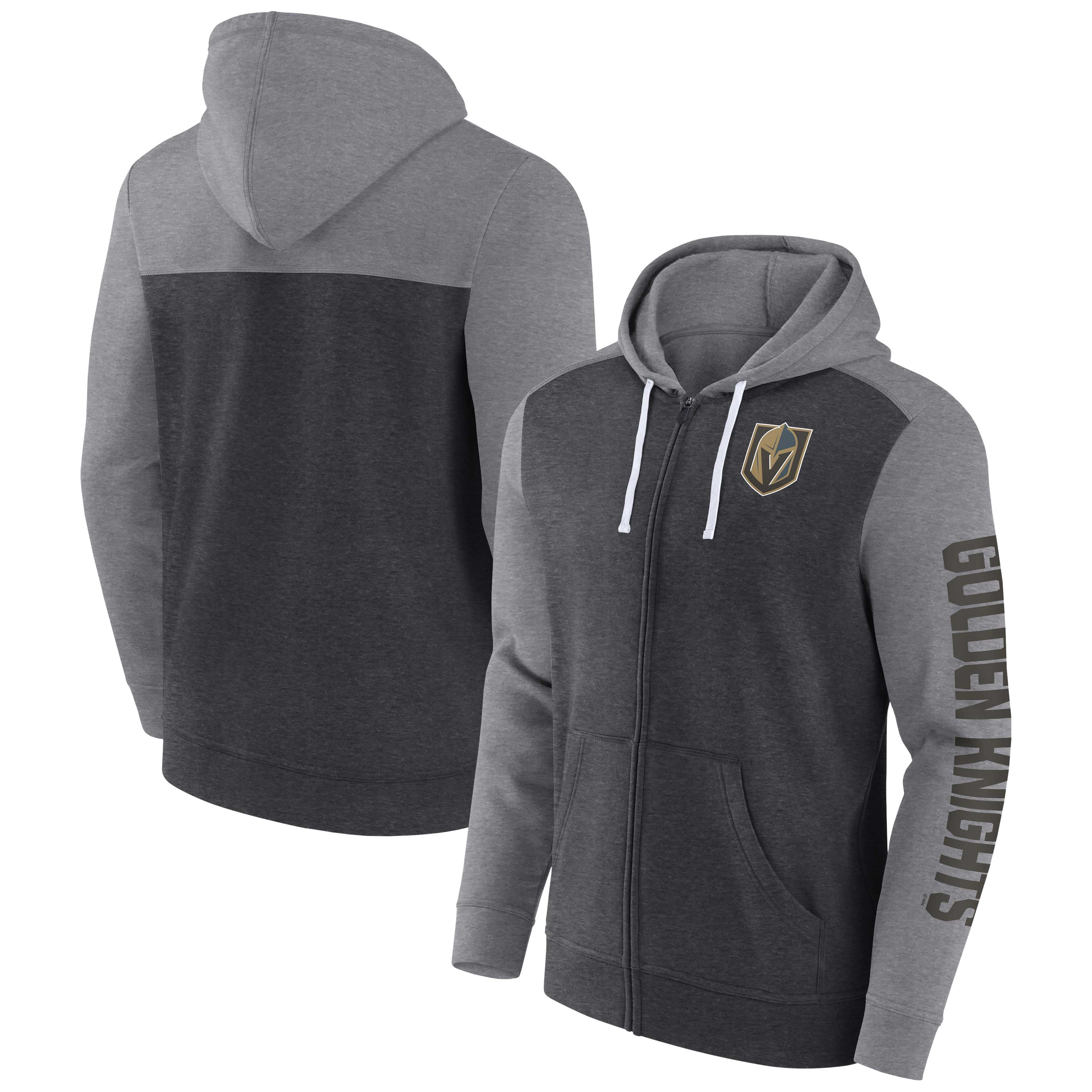 Sweat à capuche zippé Fanatics Heather Charcoal Vegas Golden Knights Down and Distance pour homme