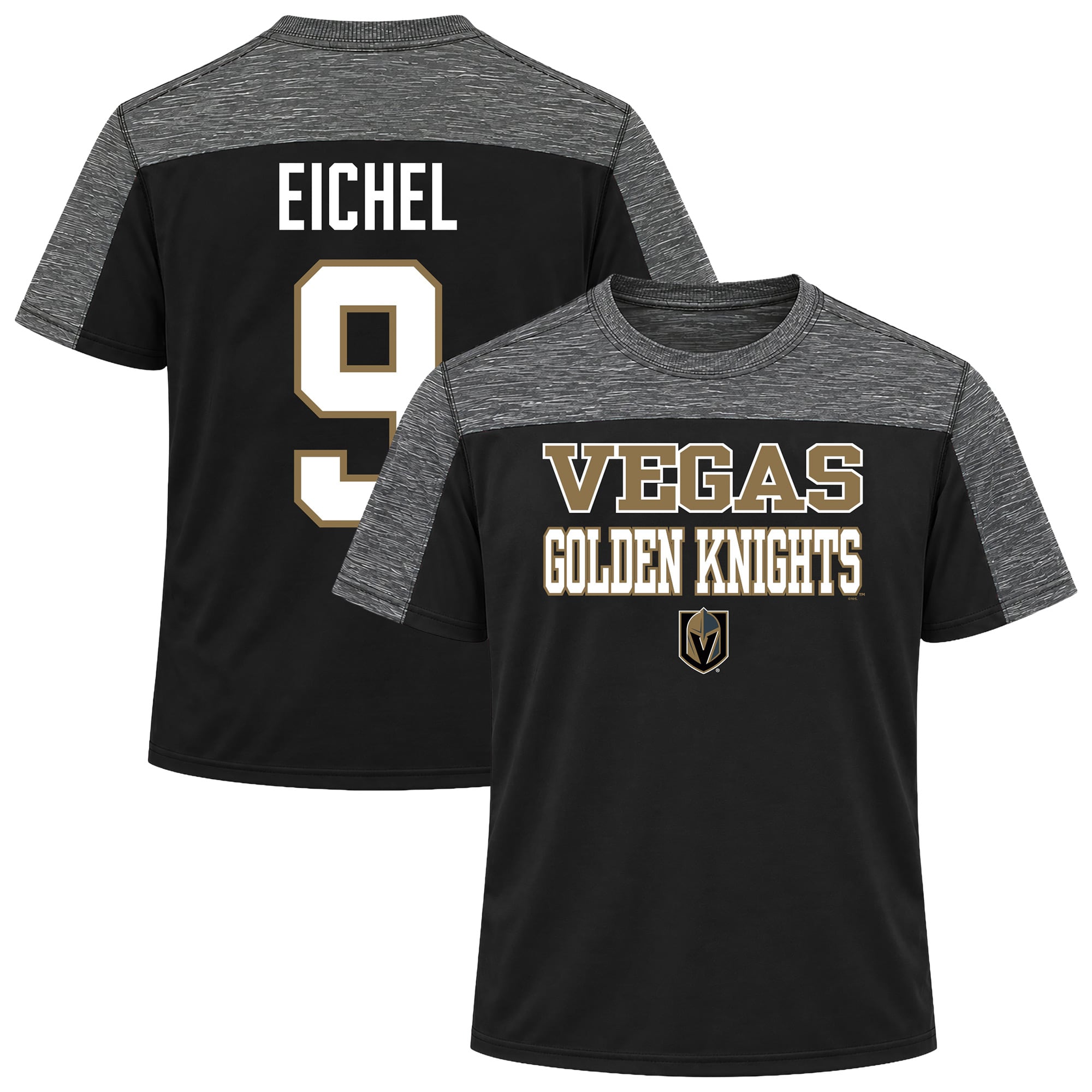 T-shirt Fanatics Jack Eichel noir Vegas Golden Knights pour homme, grandes tailles, nom et numéro, colorblock