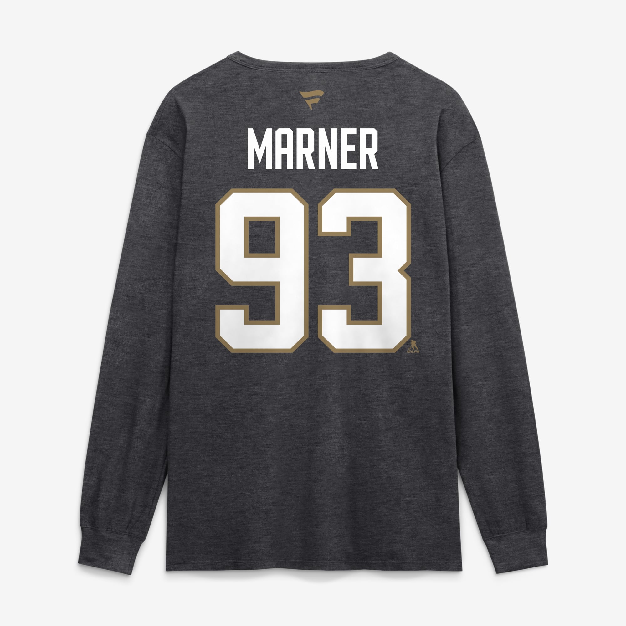 T-shirt à manches longues authentique Fanatics Mitch Marner Vegas Golden Knights couleur anthracite, avec nom et numéro.