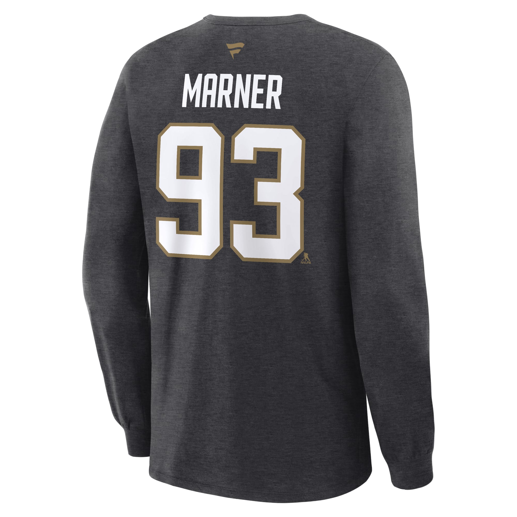 T-shirt à manches longues authentique Fanatics Mitch Marner Vegas Golden Knights couleur anthracite, avec nom et numéro.