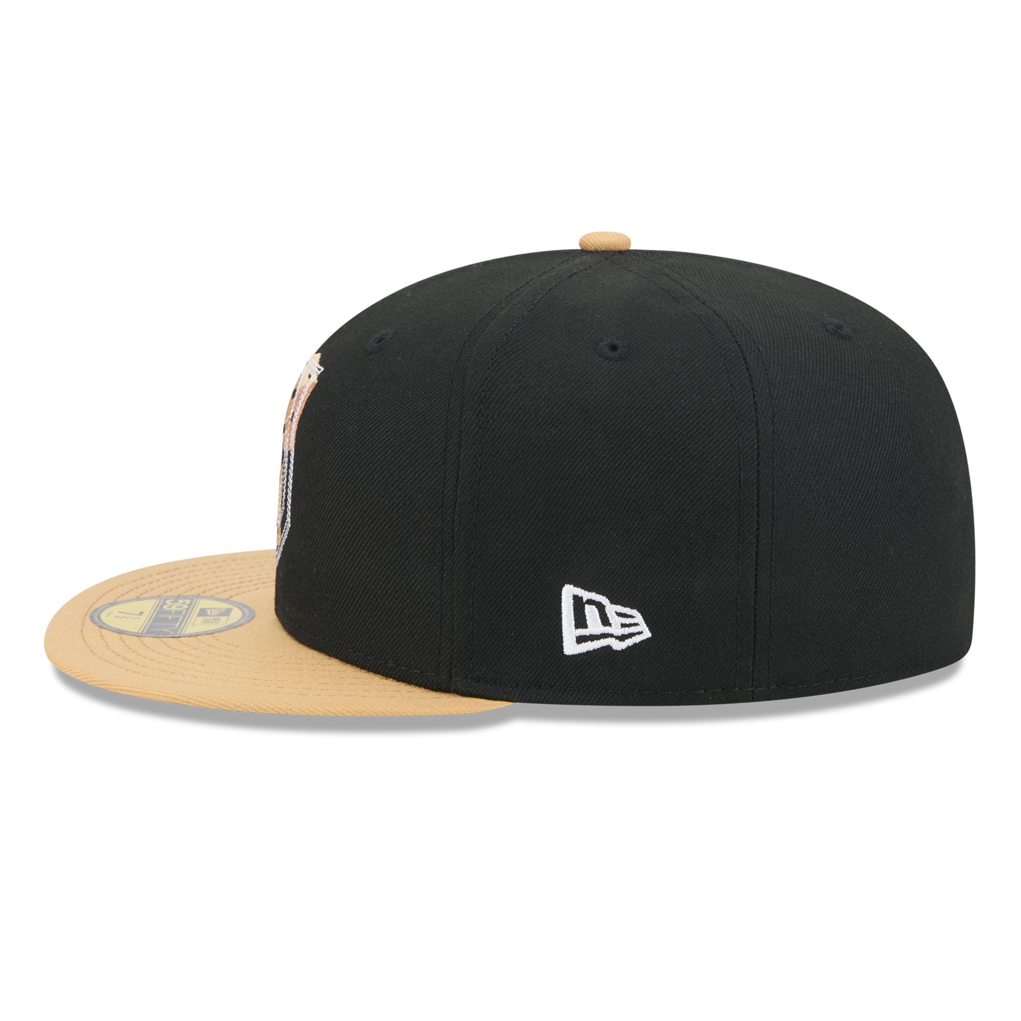 Casquette ajustée New Era 59FIFTY pour homme, noire et or, logo des Golden Knights de Vegas, surpiqûres décoratives.