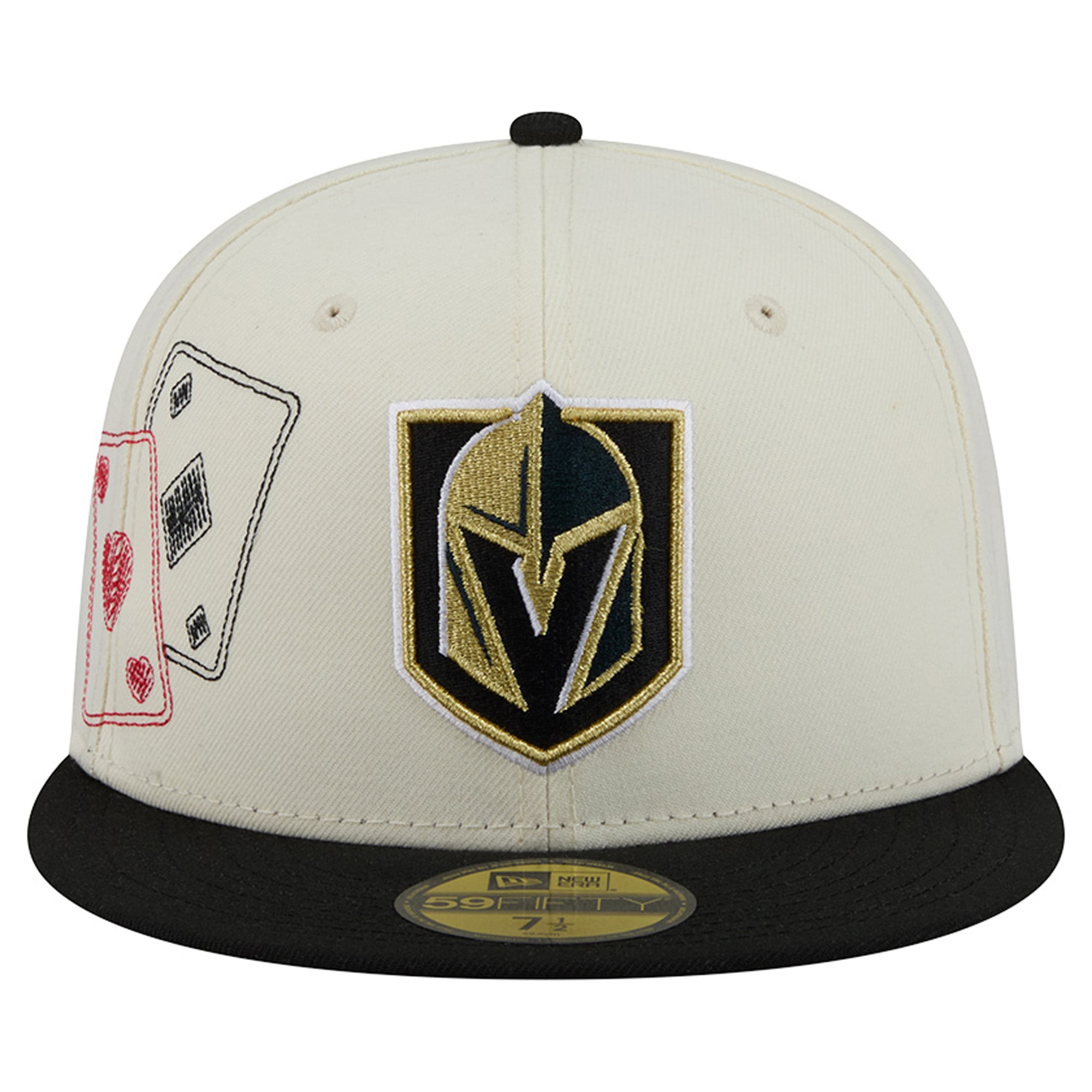 Casquette ajustée New Era 59FIFTY pour homme, couleur crème/gris anthracite, modèle Vegas Golden Knights, avec coutures personnalisées.