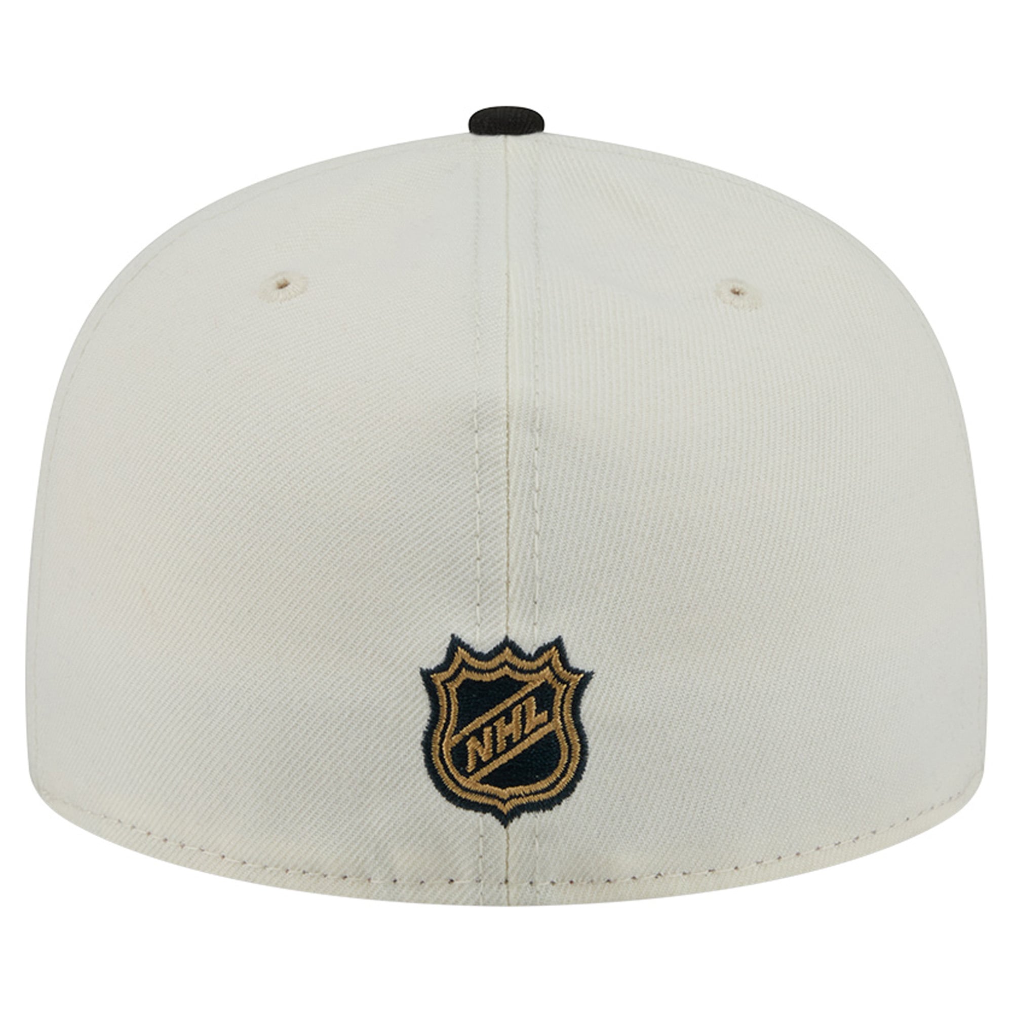 Casquette ajustée New Era 59FIFTY pour homme, couleur crème/gris anthracite, modèle Vegas Golden Knights, avec coutures personnalisées.