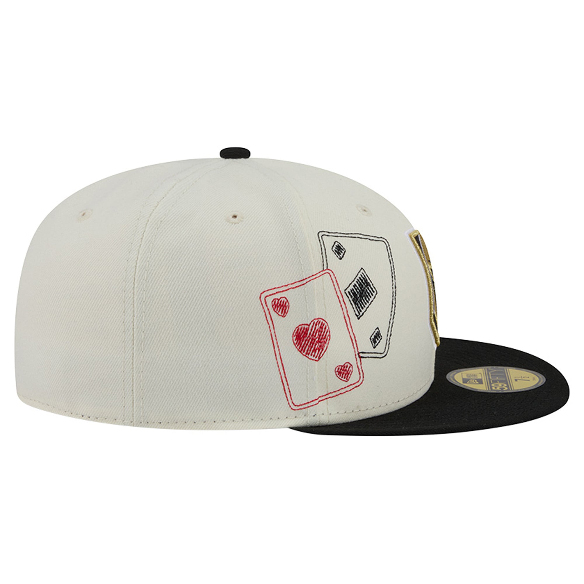 Casquette ajustée New Era 59FIFTY pour homme, couleur crème/gris anthracite, modèle Vegas Golden Knights, avec coutures personnalisées.