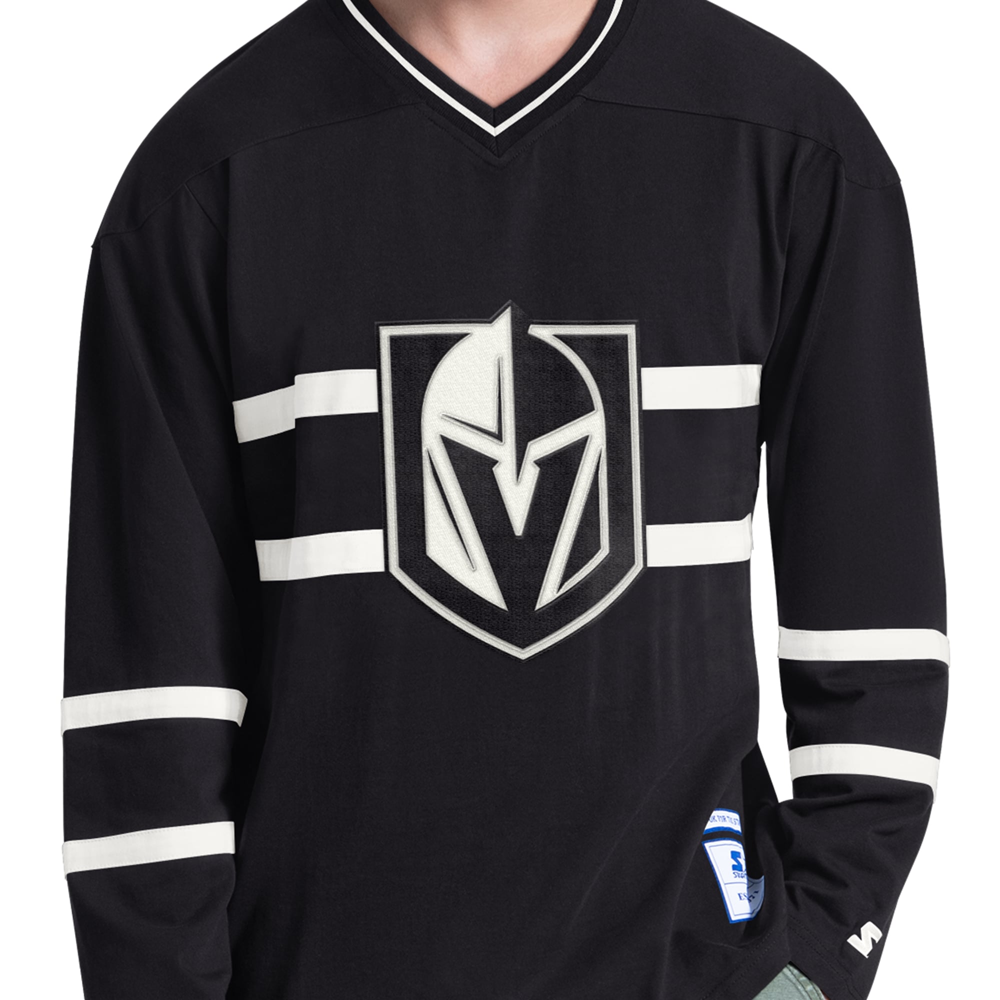 T-shirt à manches longues et col en V Starter Black Vegas Golden Knights pour homme