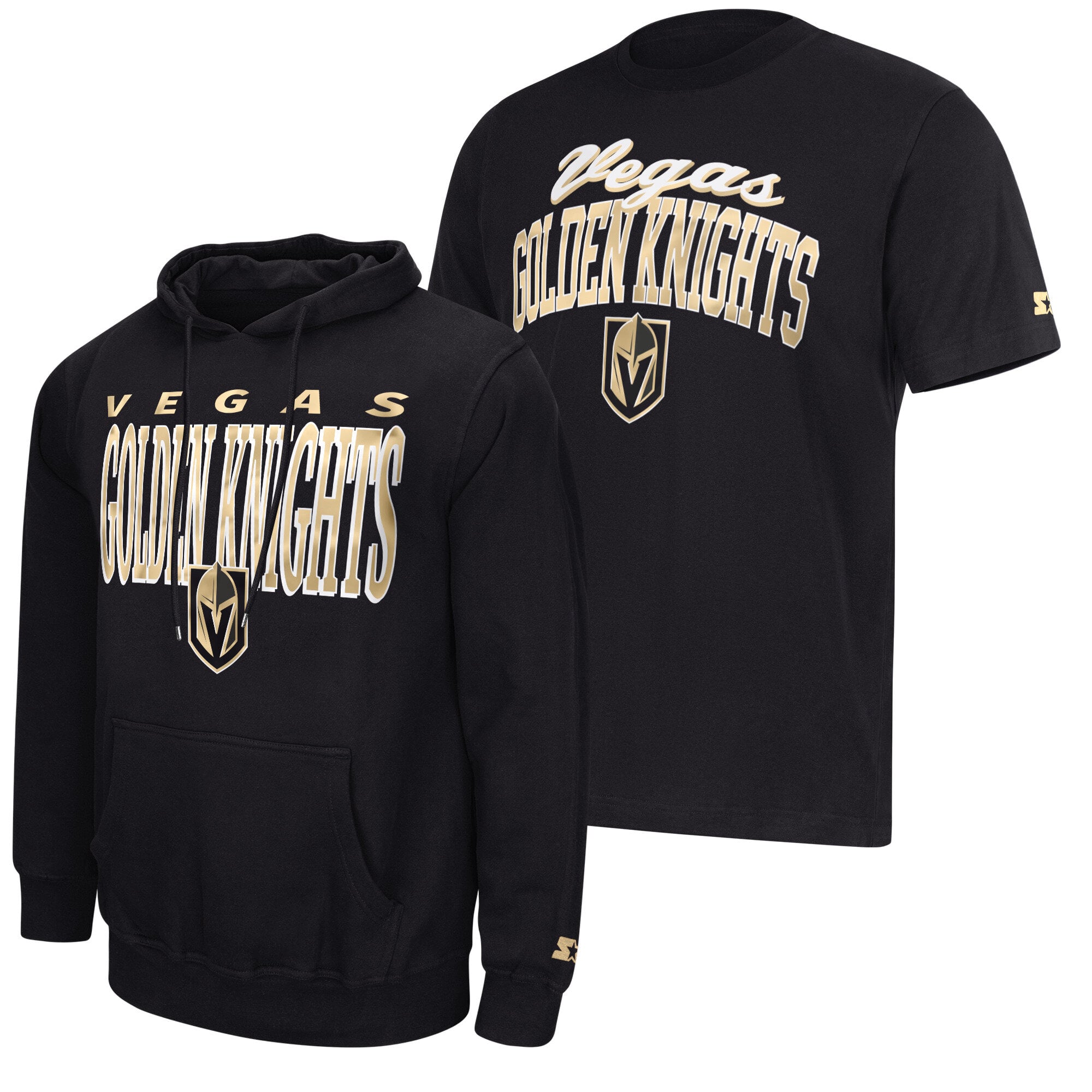 Ensemble t-shirt et sweat à capuche Starter noir pour homme, logo des Golden Knights de Vegas