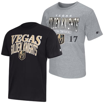 Ensemble de deux t-shirts à logo Vegas Golden Knights Starter gris/noir pour hommes