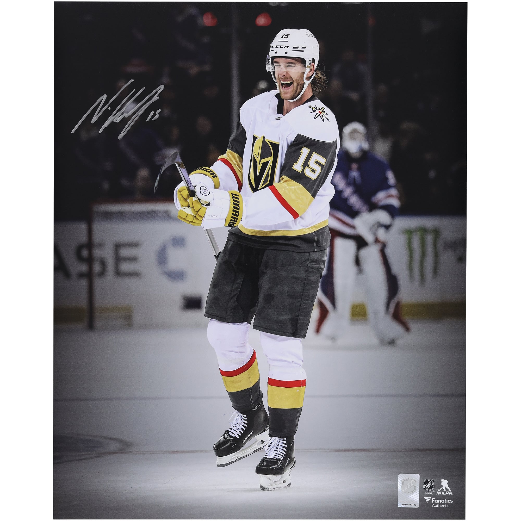 Noah Hanifin Vegas Golden Knights Autographed 16" x 20" White Jersey Celebration Spotlight Photograph