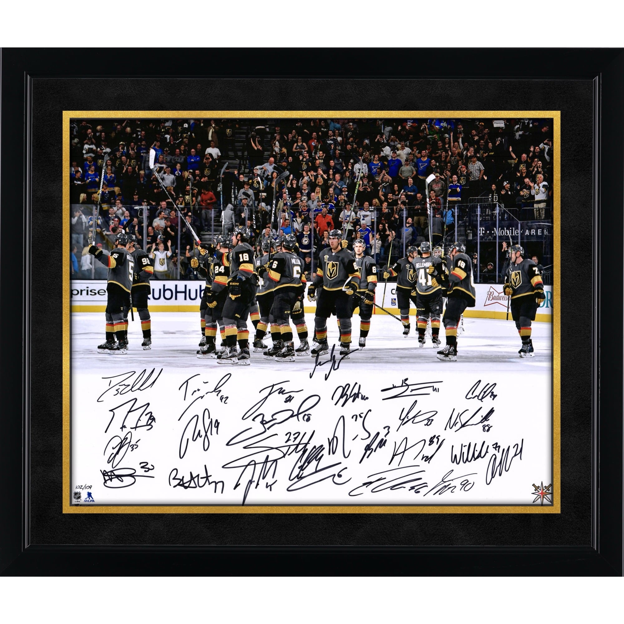Vegas Golden Knights 2018 Western Conference Champions Autographed 16" x 20" Stick Salute Photograph with 26 Signatures