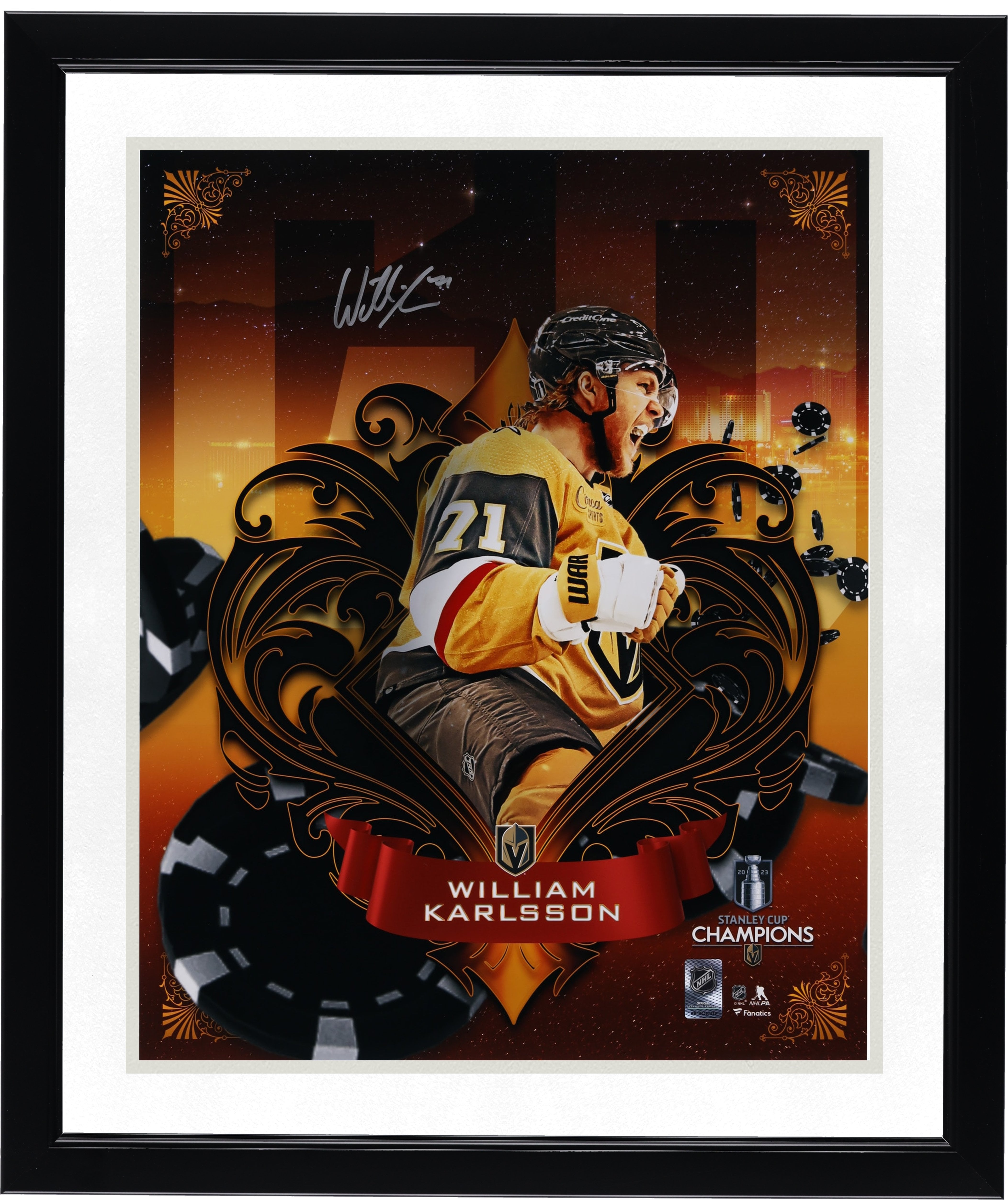 Photo dédicacée de William Karlsson, joueur des Golden Knights de Vegas, champions de la Coupe Stanley 2023 (40,6 x 50,8 cm), extraite du panneau « Misfits ».