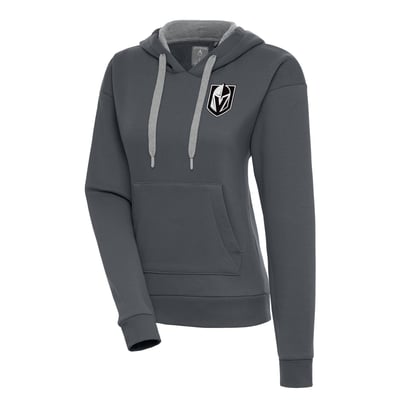  Vegas Golden Knights Antigua Women's Metallic Logo Victory Pullover Hoodie - Charcoal