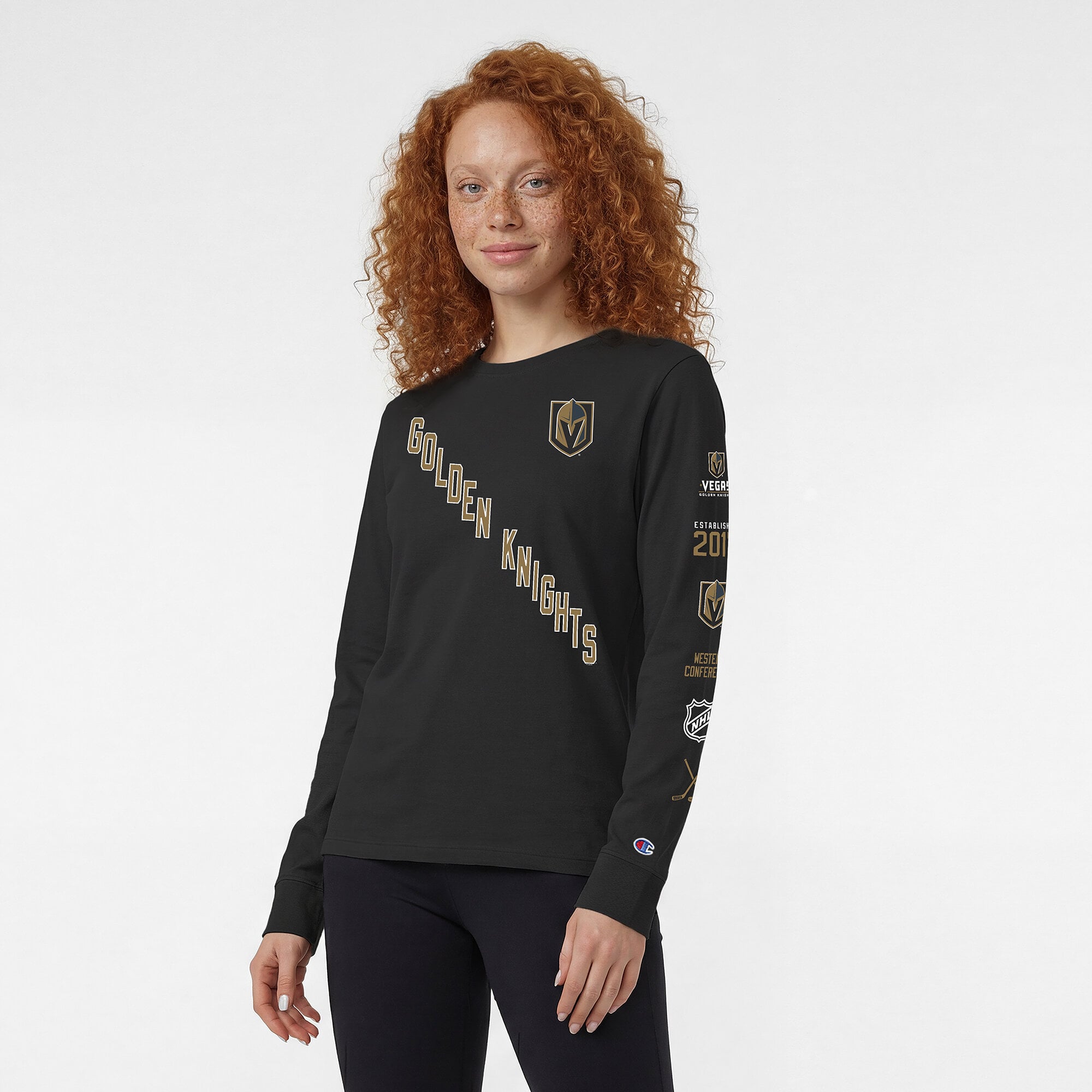 T-shirt à manches longues Champion Black Vegas Golden Knights pour femmes
