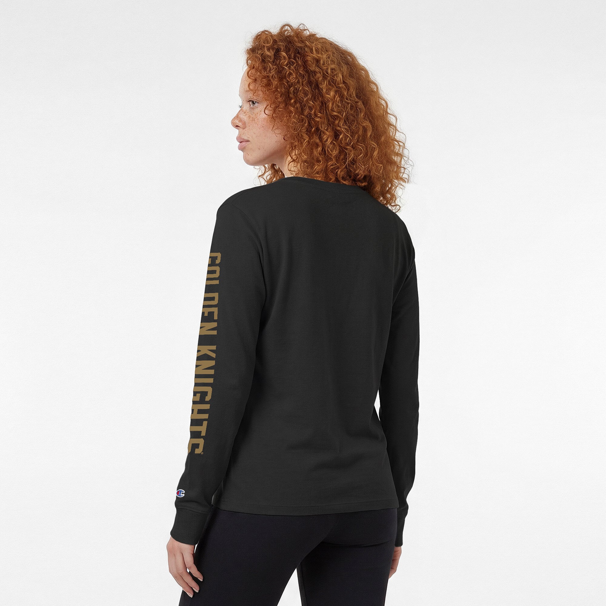 T-shirt à manches longues noir champion pour femmes, logo de l'équipe des Golden Knights Vegas