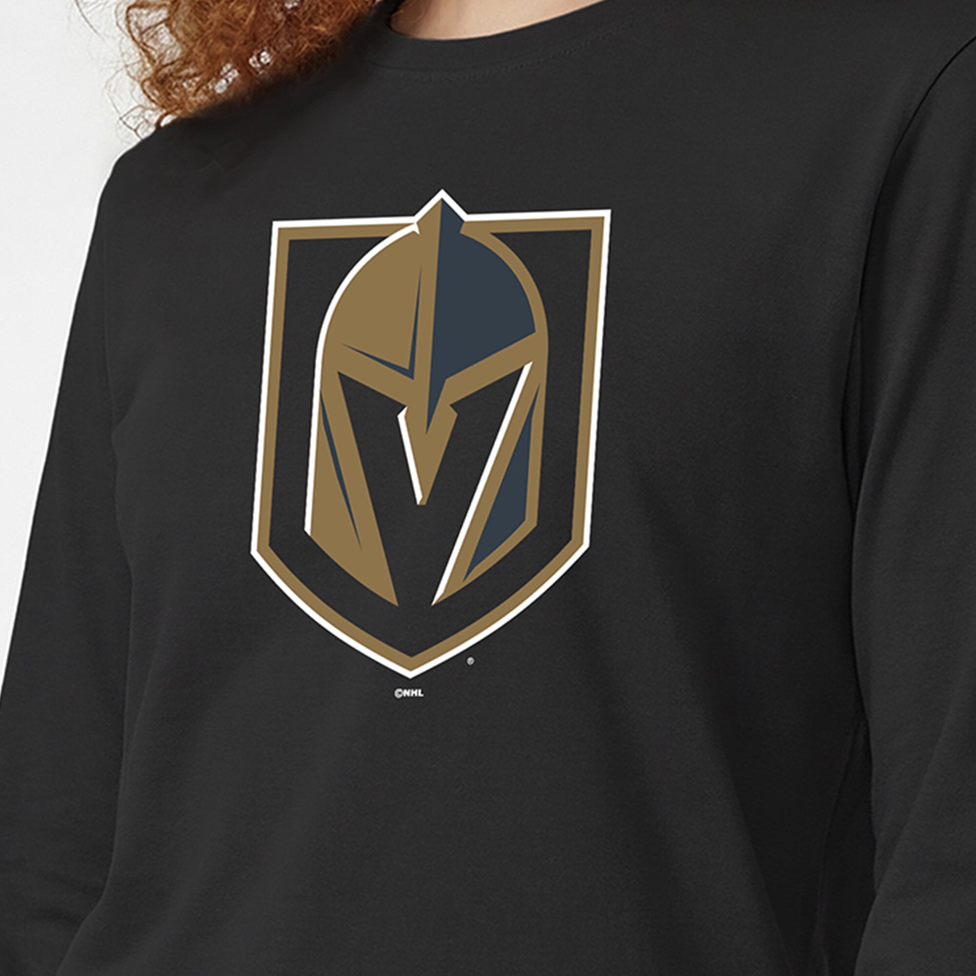T-shirt à manches longues noir champion pour femmes, logo de l'équipe des Golden Knights Vegas