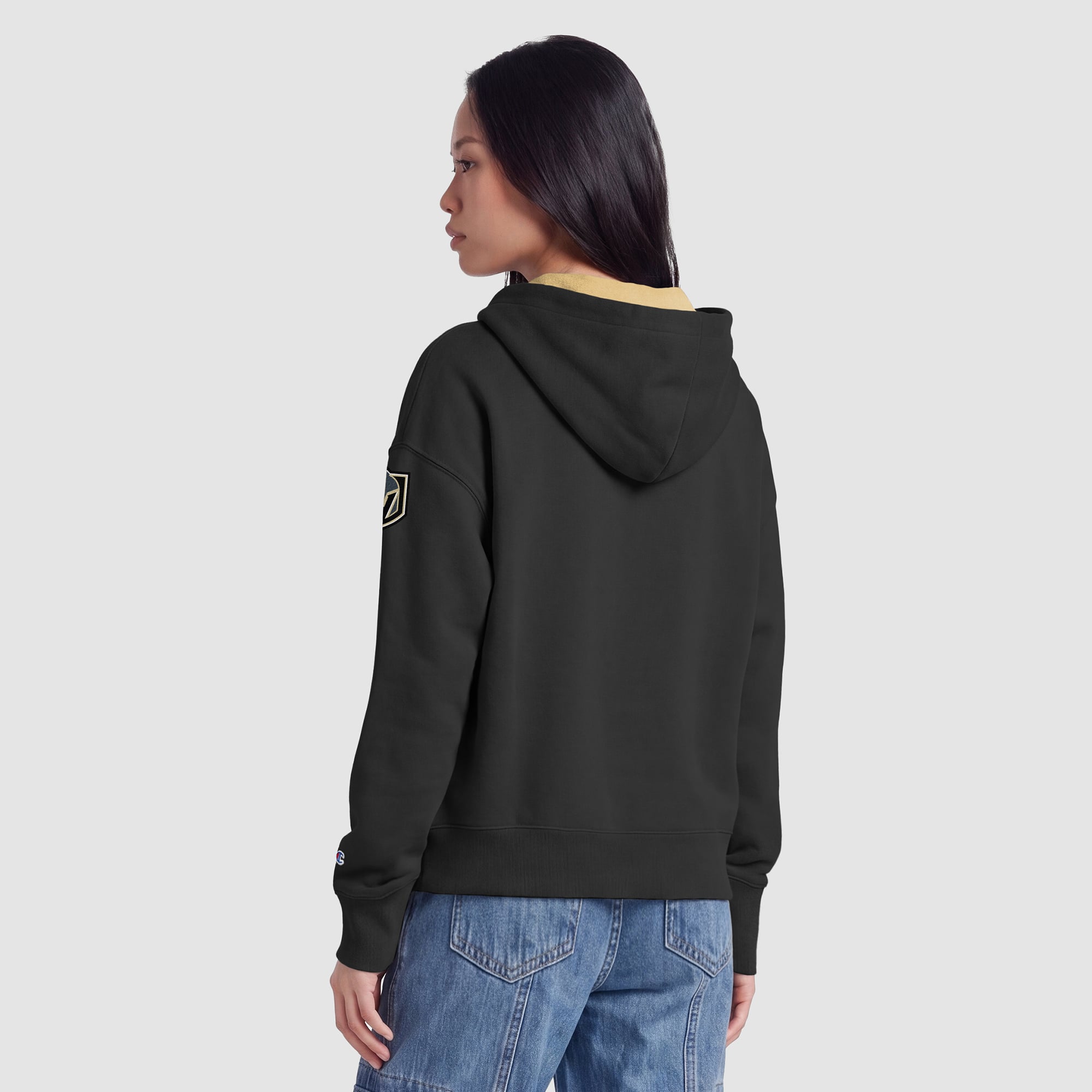 Sweat à capuche zippé en polaire Champion noir et or Vegas Golden Knights pour femme