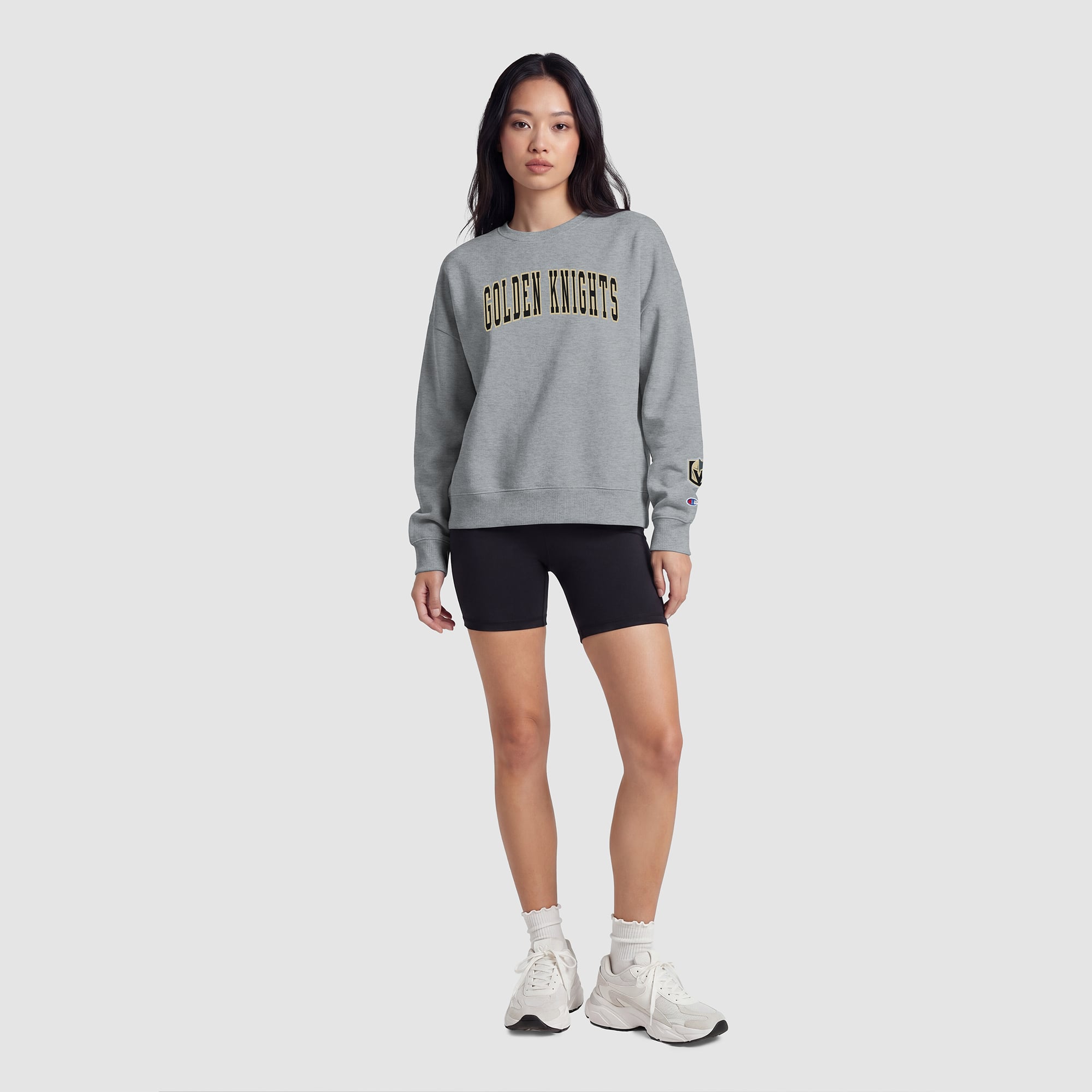 Women's Champion  Heather Gray Vegas Golden Knights Applique Crewneck Sweatshirt
