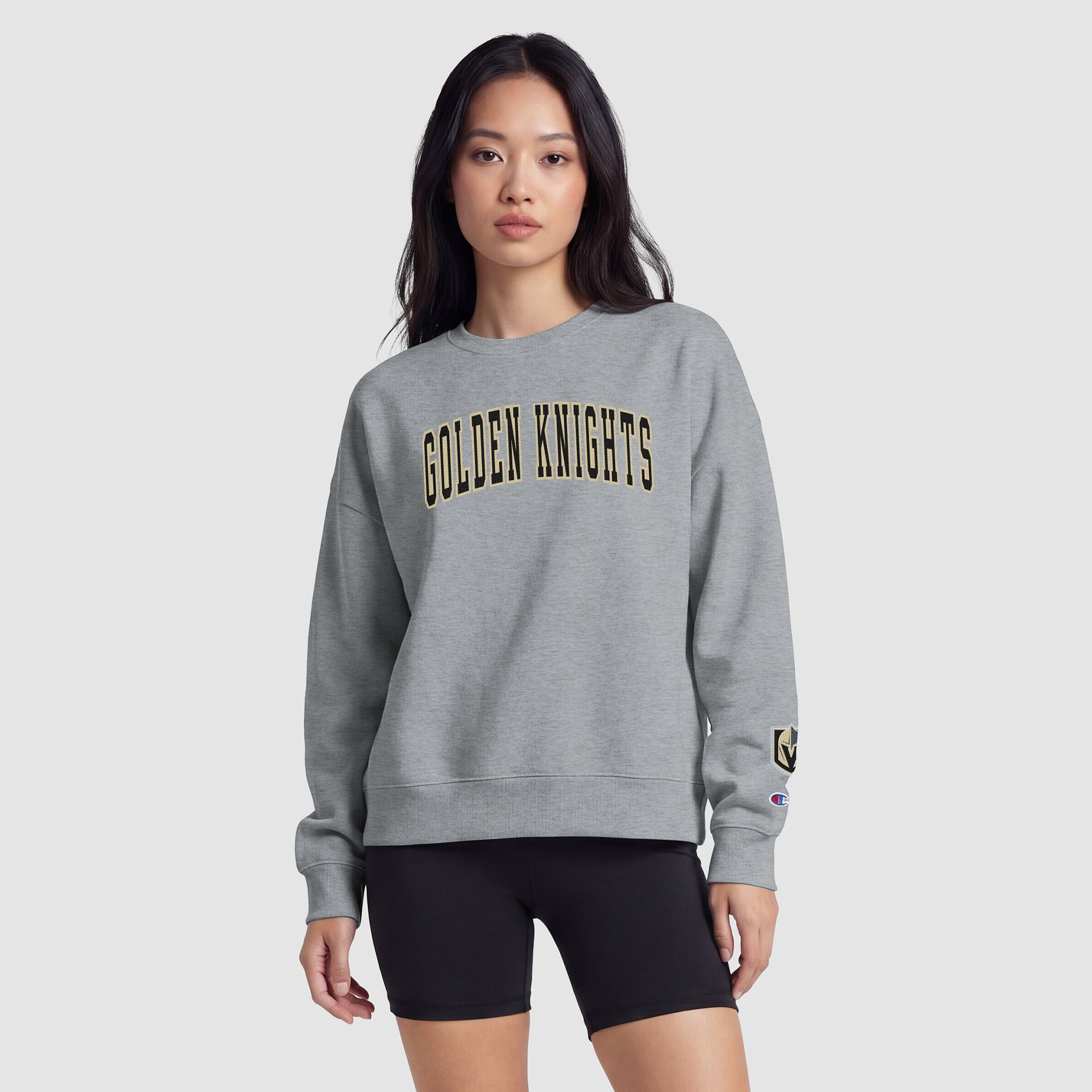 Women's Champion  Heather Gray Vegas Golden Knights Applique Crewneck Sweatshirt