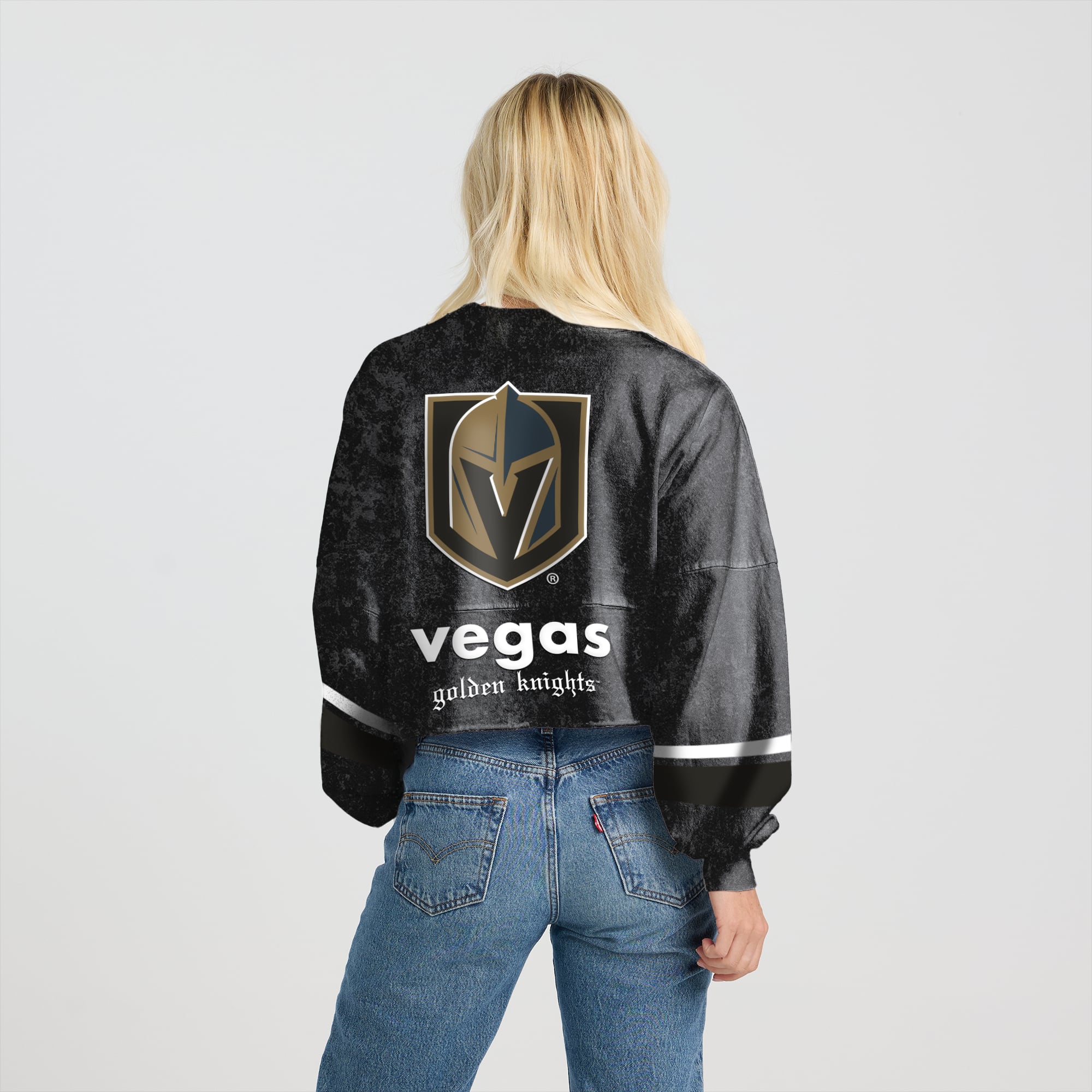 Women's Fanatics Black Vegas Golden Knights Mineral Wash Oversized Long Sleeve Jersey T-Shirt