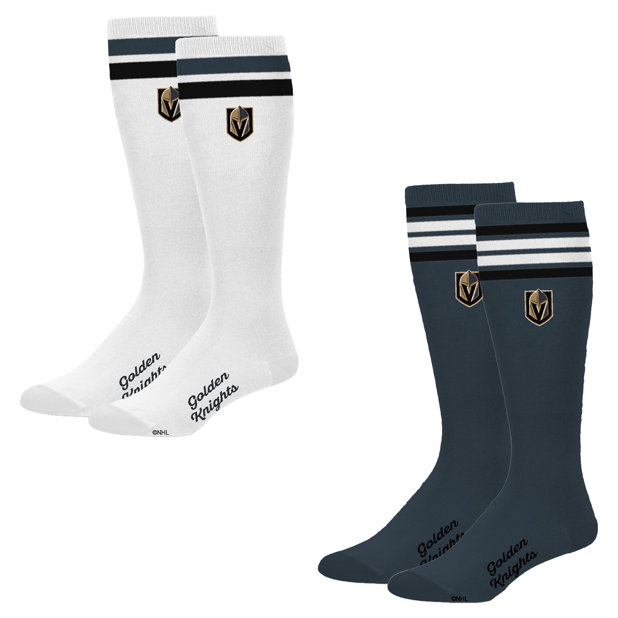 Chaussettes de compression PRO pour femmes Vegas Golden Knights Varsity Stripe, hauteur genou, lot de deux