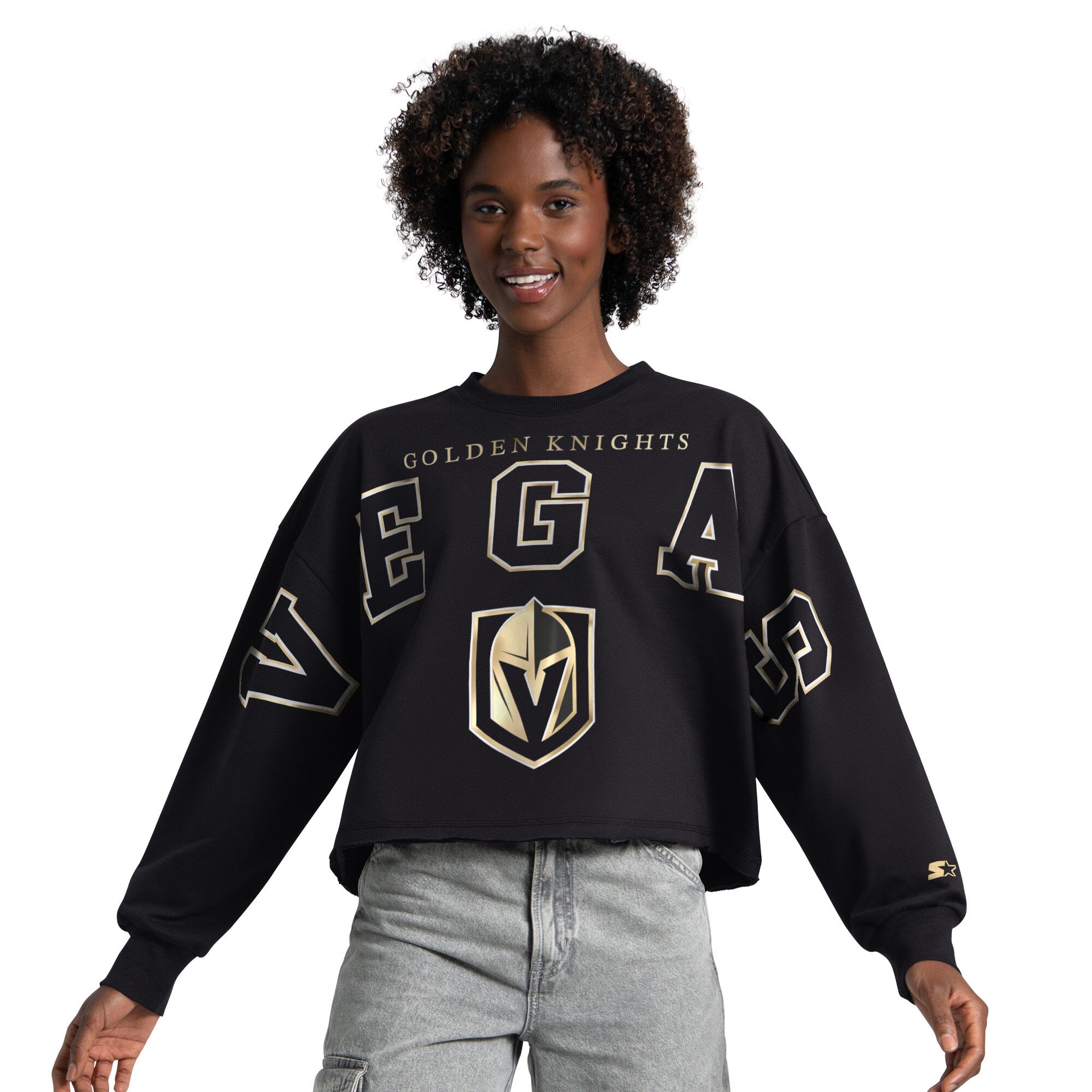 Sweat-shirt court à épaules tombantes Starter Black Vegas Golden Knights pour femme