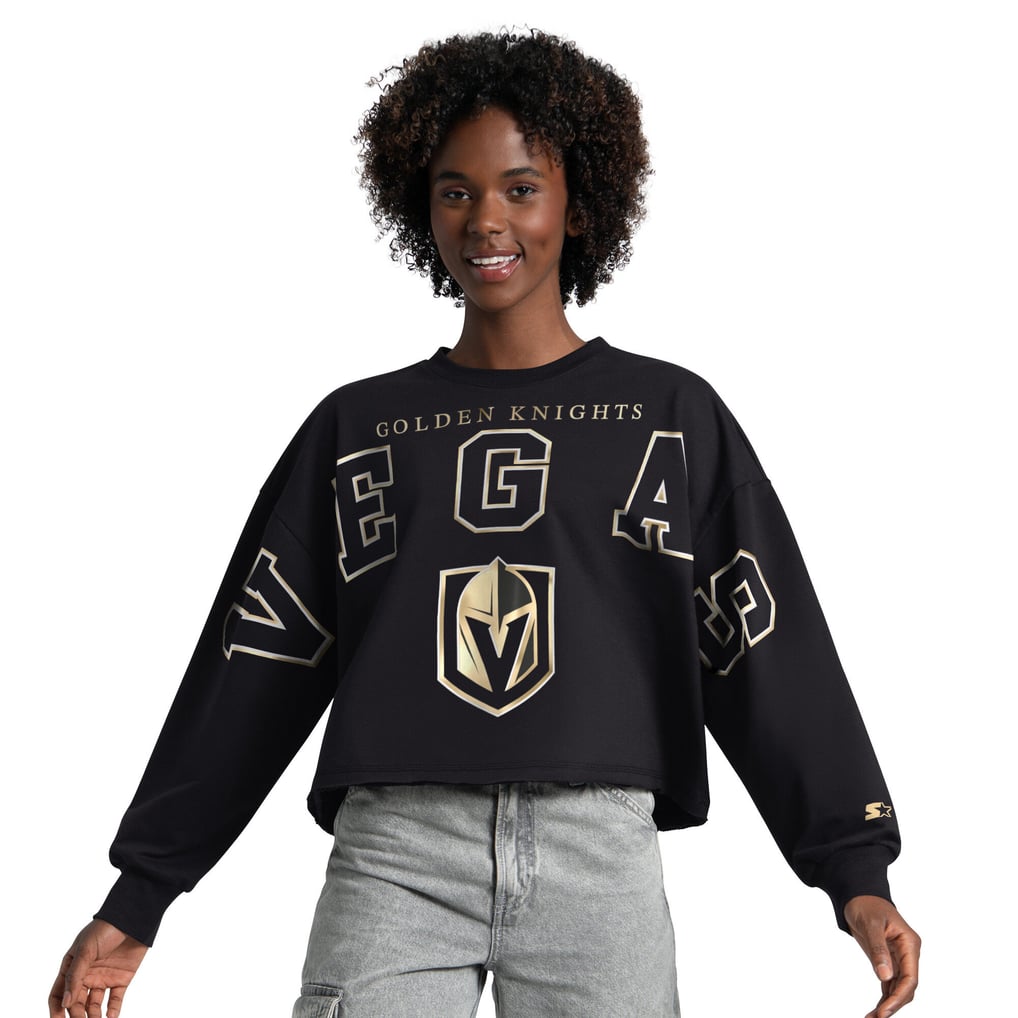 Women's Vegas Golden Knights  Starter Black Bleachers Cropped Drop Shoulder Sweatshirt