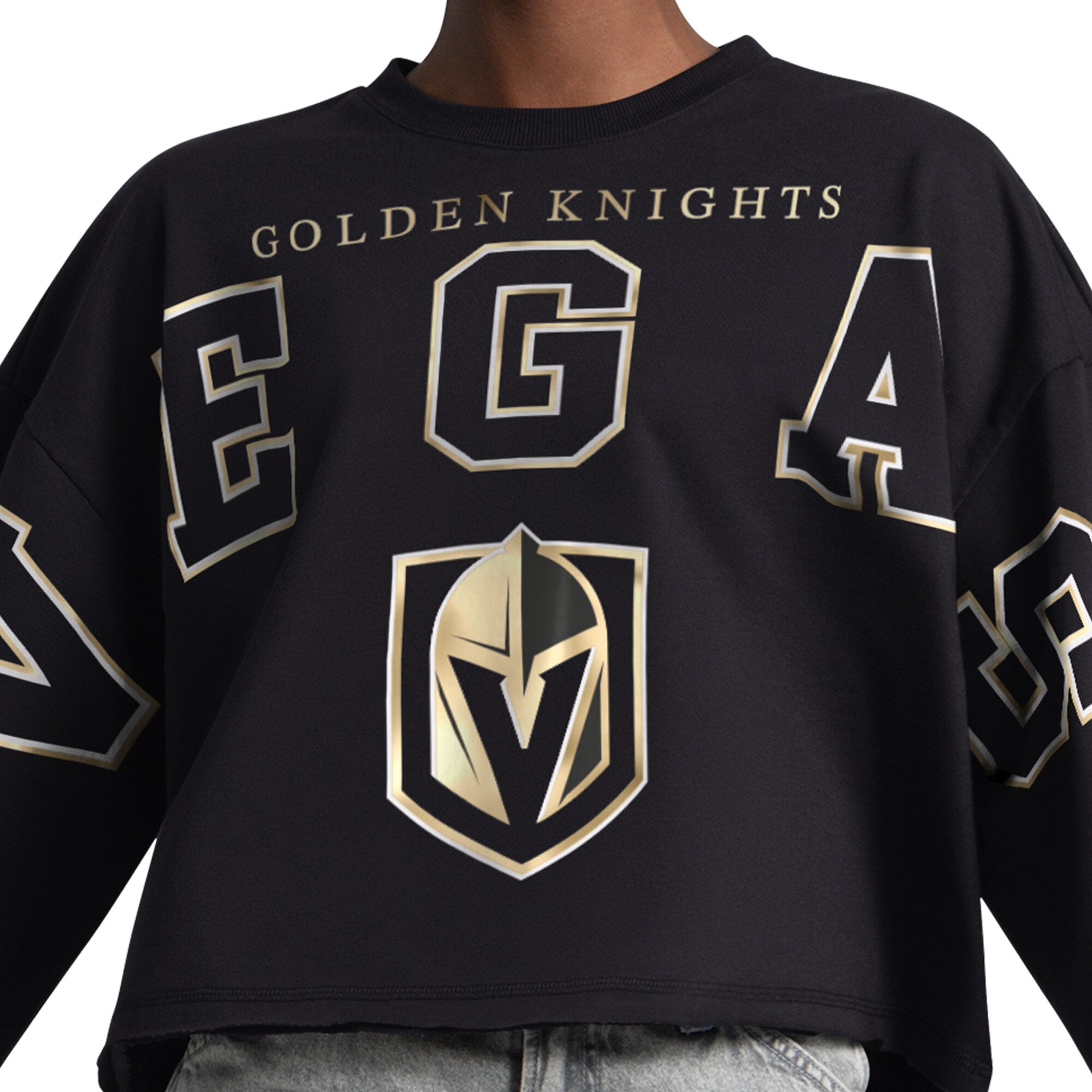 Sweat-shirt court à épaules tombantes Starter Black Vegas Golden Knights pour femme