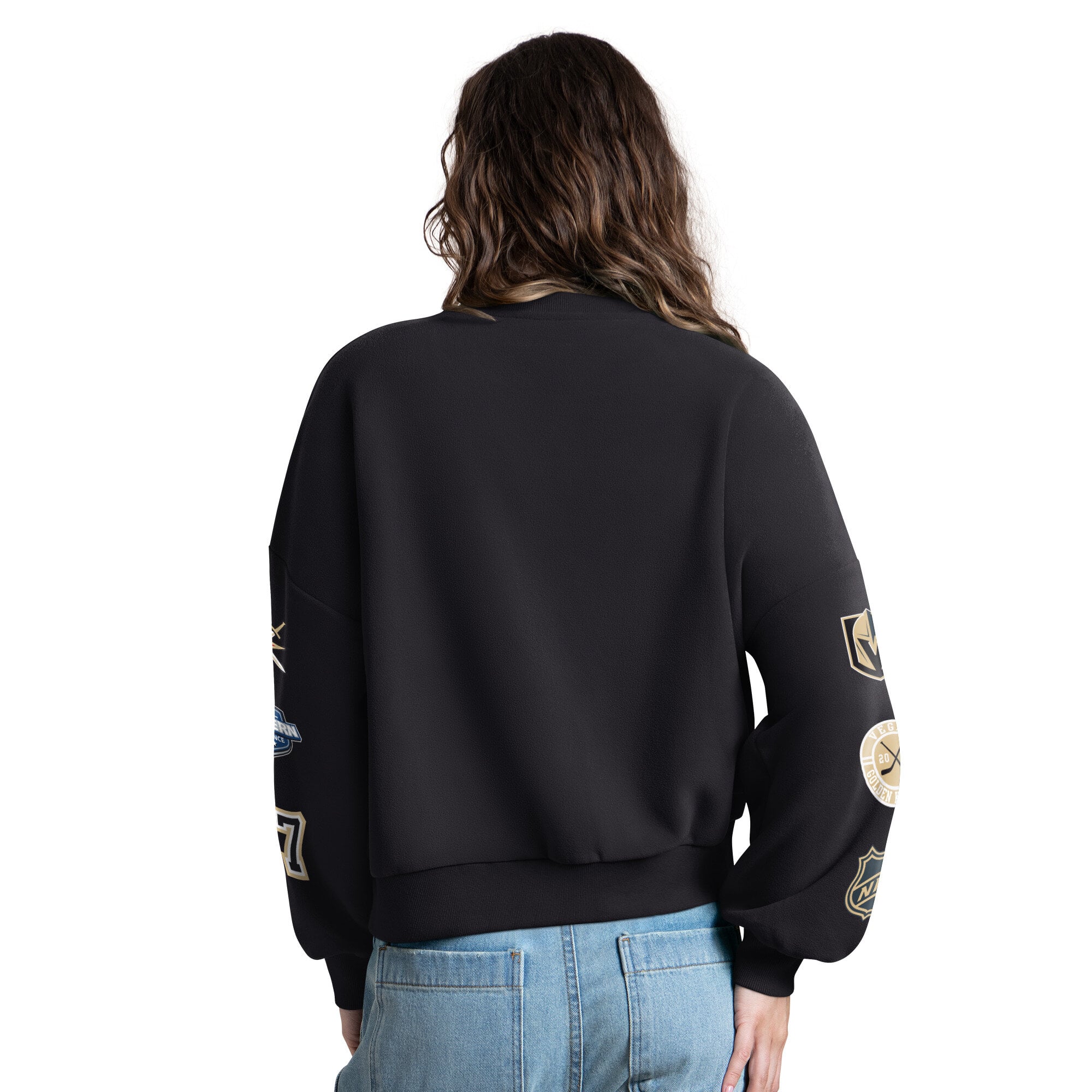 Sweat-shirt Starter noir pour femme, motif appliqué Vegas Golden Knights, manches courtes.