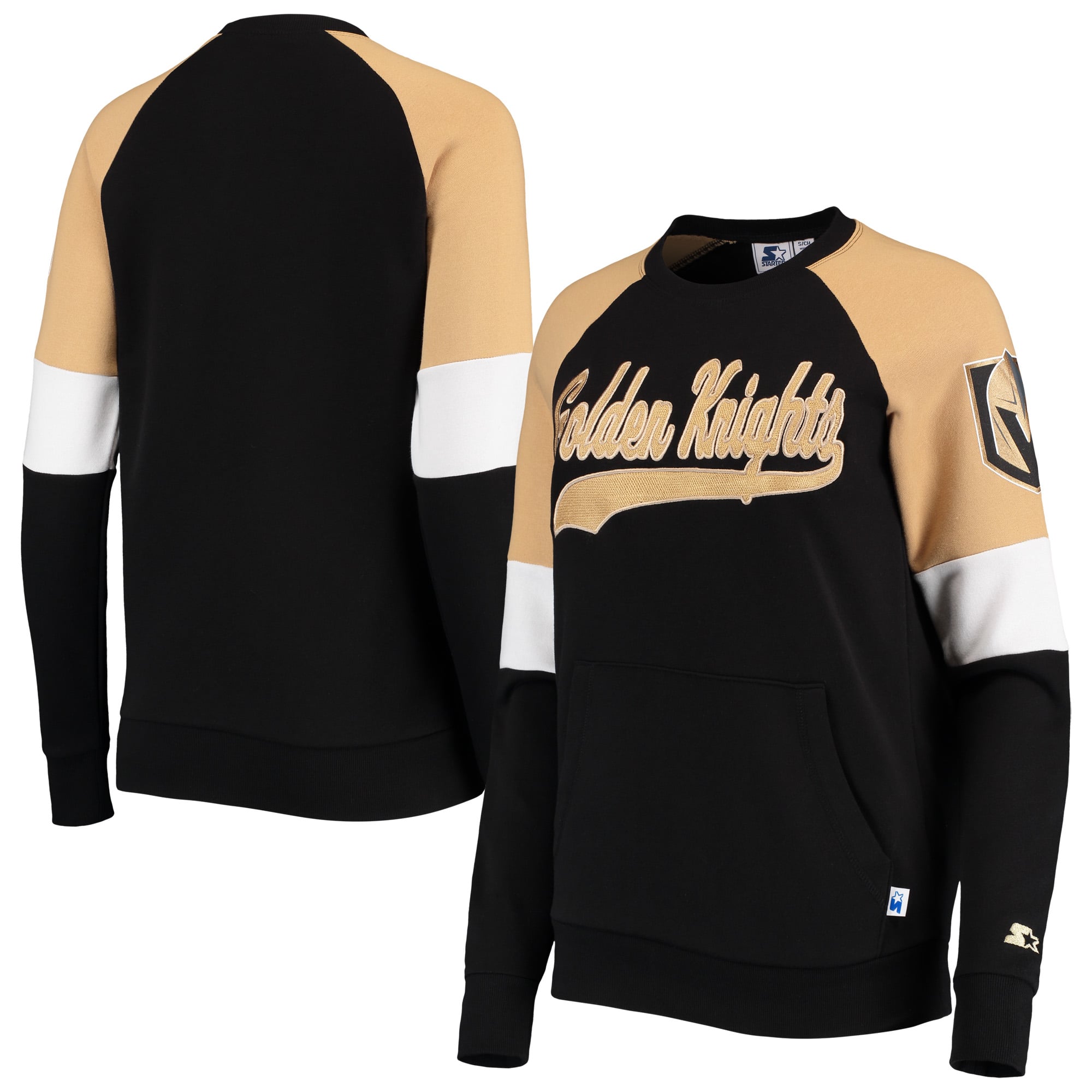 Women's Starter Black/Gold Vegas Golden Knights Playmaker Raglan Pullover  Sweatshirt