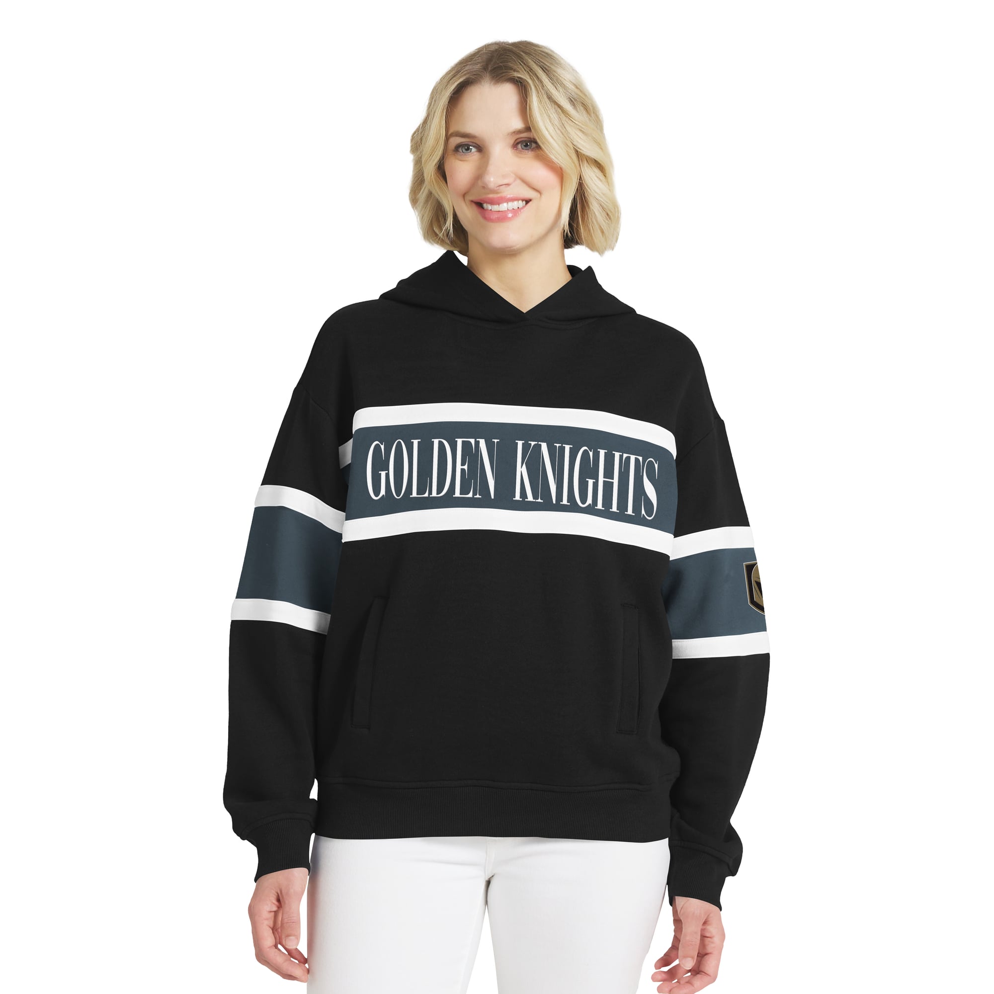 Sweat à capuche rayé noir Vegas Golden Knights de la marque WEAR by Erin Andrews pour femme