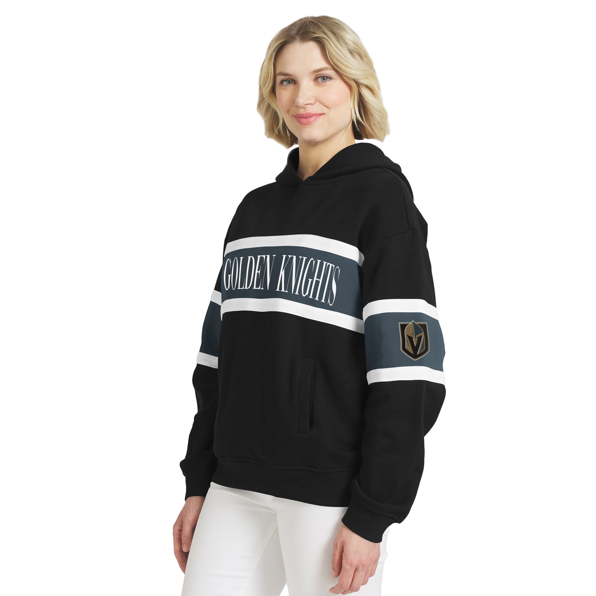 Sweat à capuche rayé noir Vegas Golden Knights de la marque WEAR by Erin Andrews pour femme