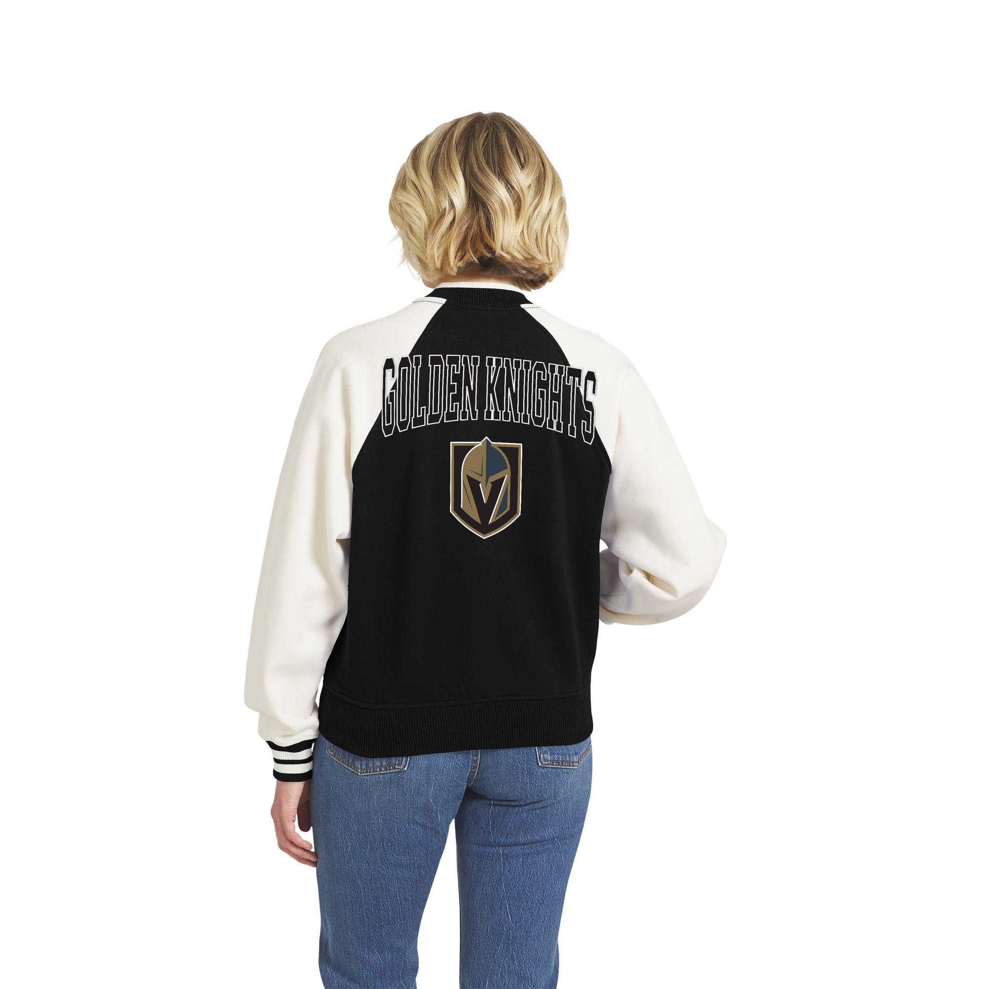 Women's WEAR by Erin Andrews Black/White Vegas Golden Knights Fleece Varsity Full-Zip Jacket