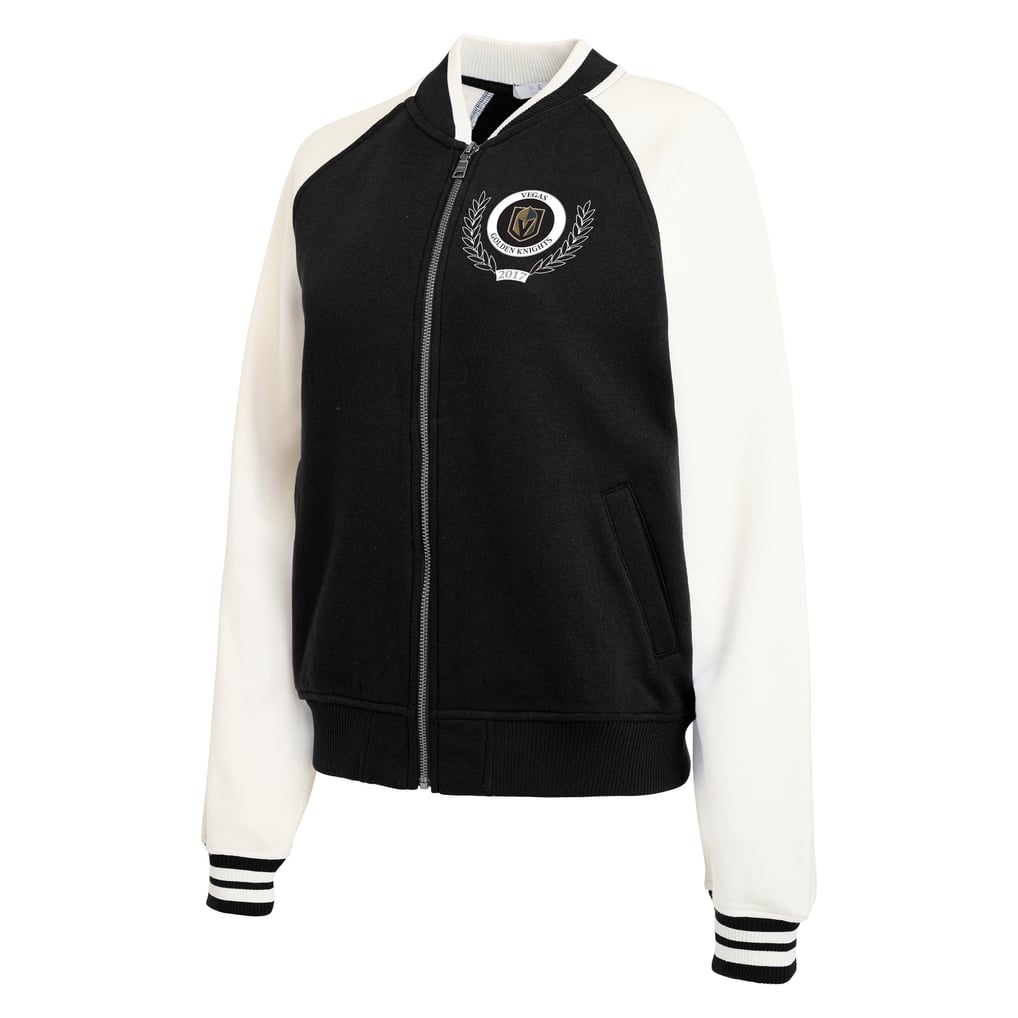 Vegas Golden Knights WEAR by Erin Andrews Women's Fleece Varsity Full-Zip Jacket - Black/White