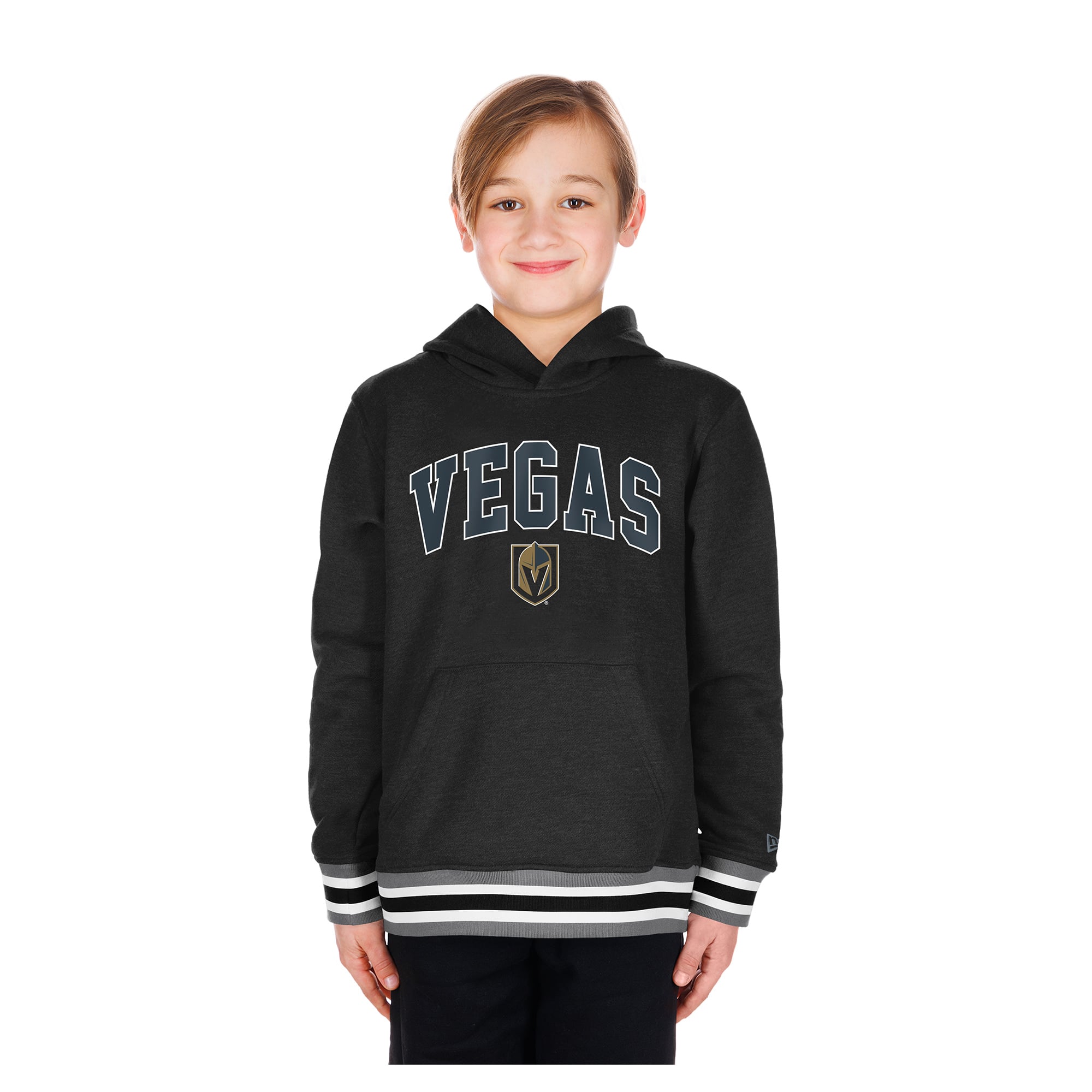 Sweat à capuche New Era noir Vegas Golden Knights pour jeunes, finitions tricotées.