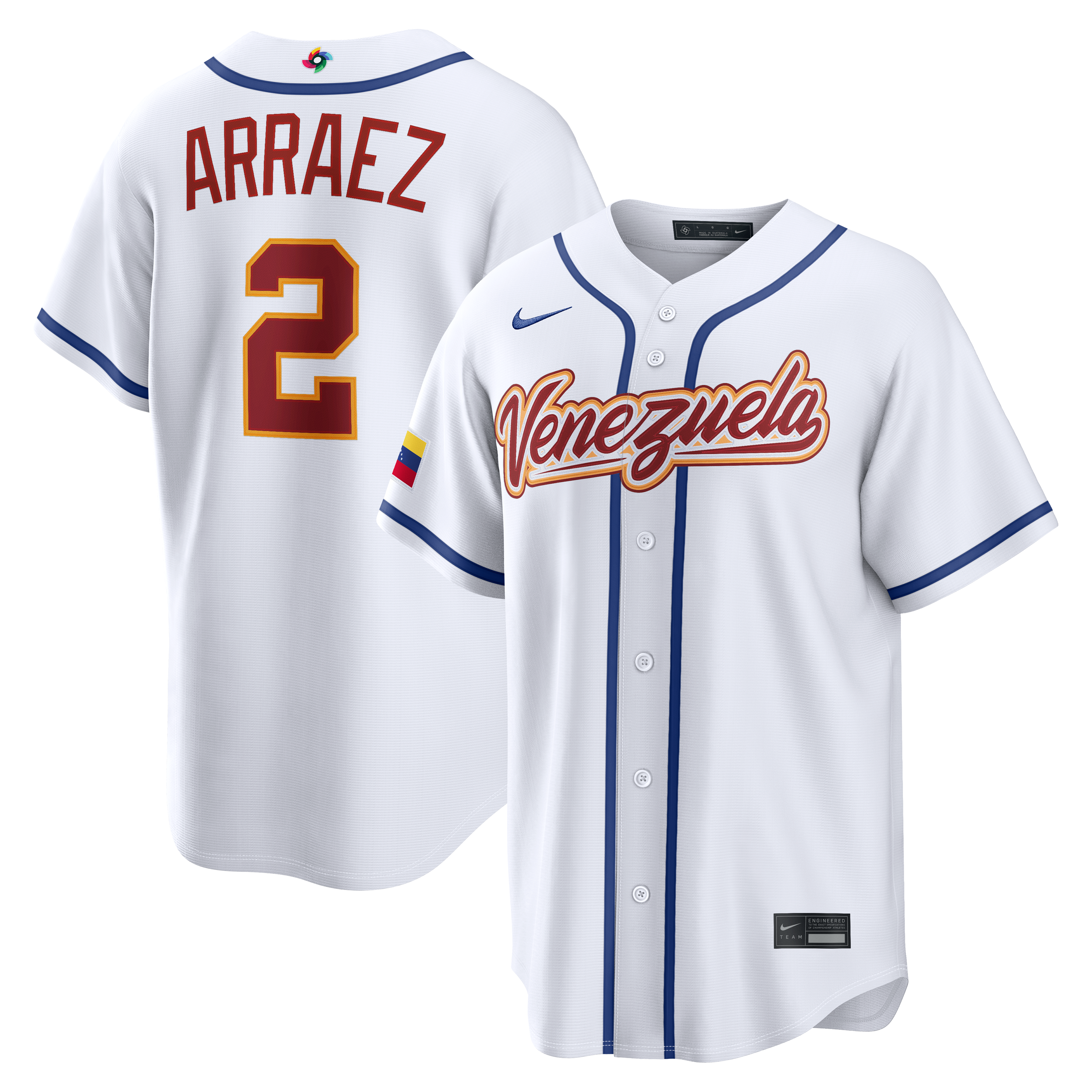 Maillot domicile Nike Luis Arraez blanc Venezuela baseball Classique mondiale de 2026 pour homme