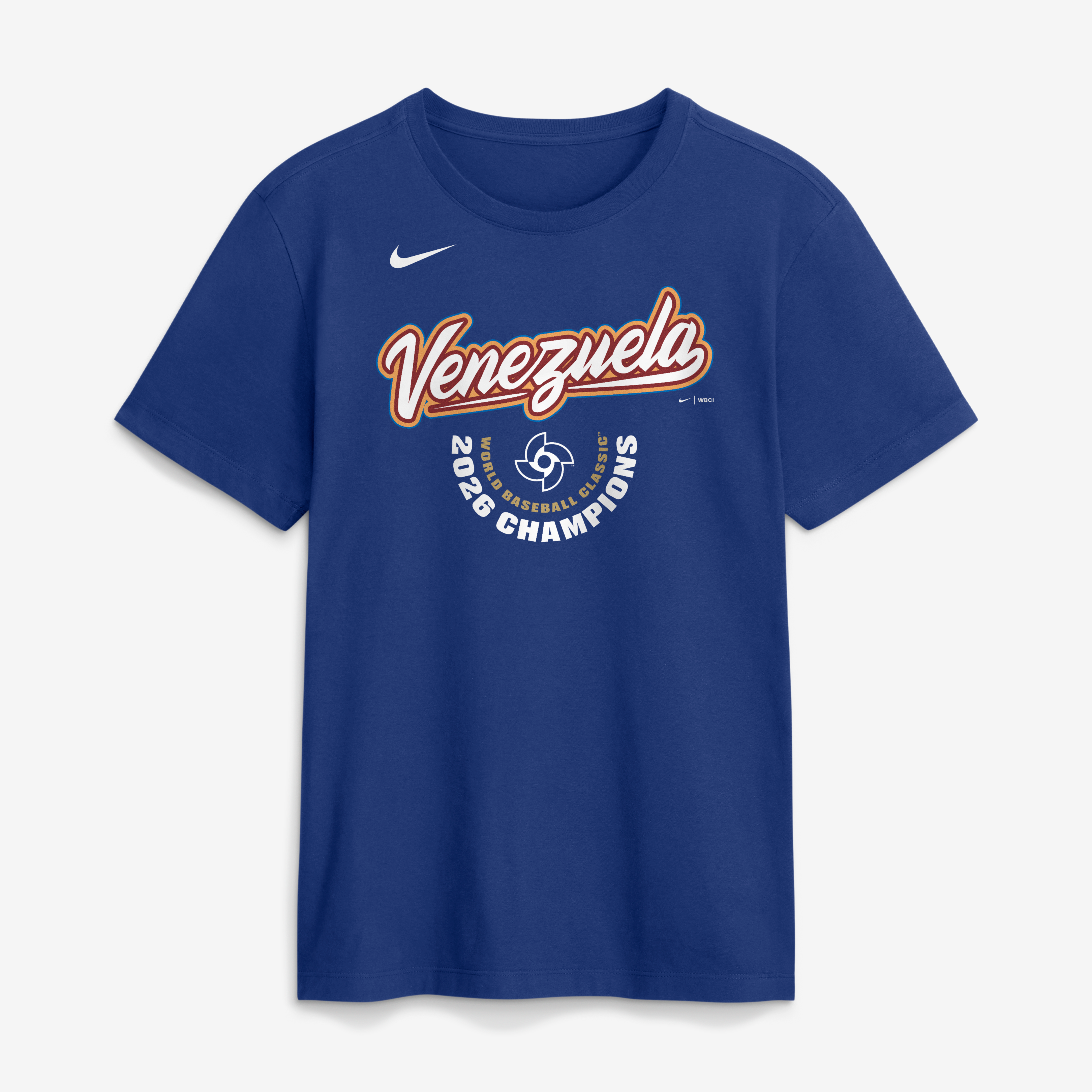 T-shirt homme Nike Royal Venezuela baseball Champions Classique mondiale de 2026 avec logo arqué