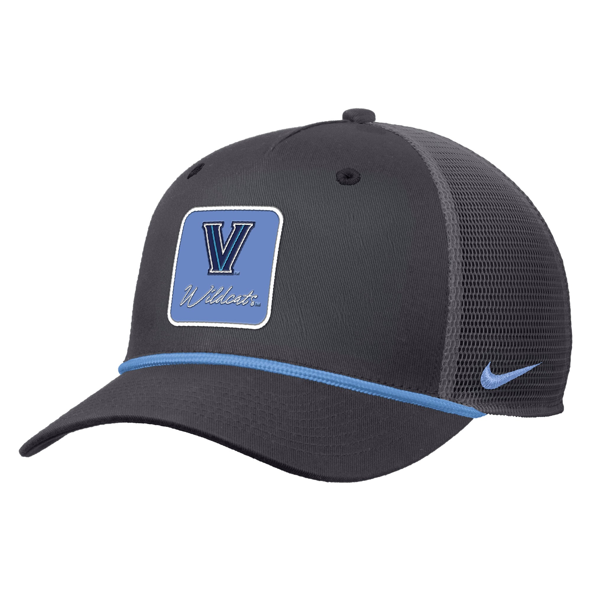 Casquette trucker ajustable Nike Villanova Wildcats Primetime Logo Script Rise Rope pour homme, couleur anthracite
