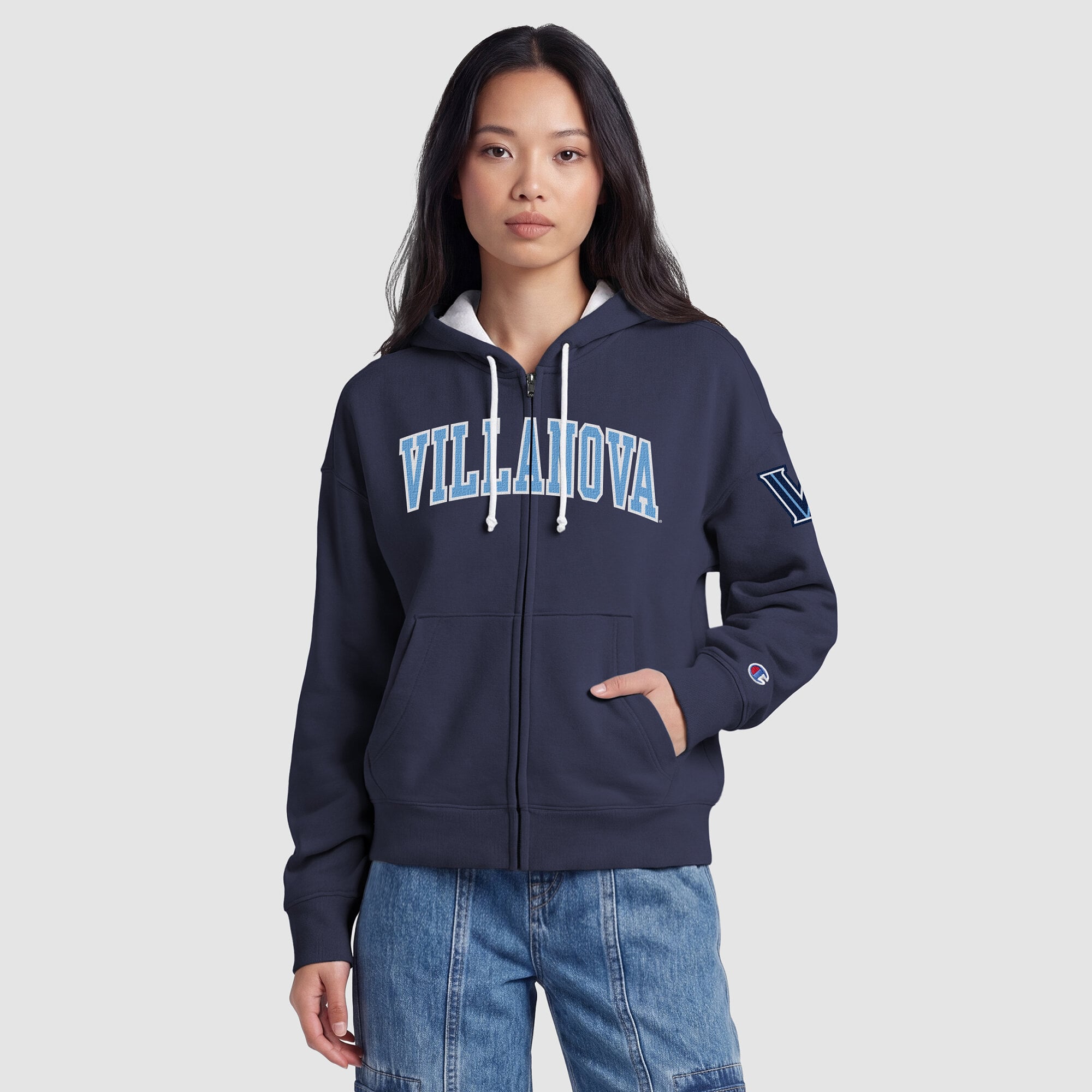 Sweat à capuche zippé en polaire Champion Navy Villanova Wildcats Arch pour femme