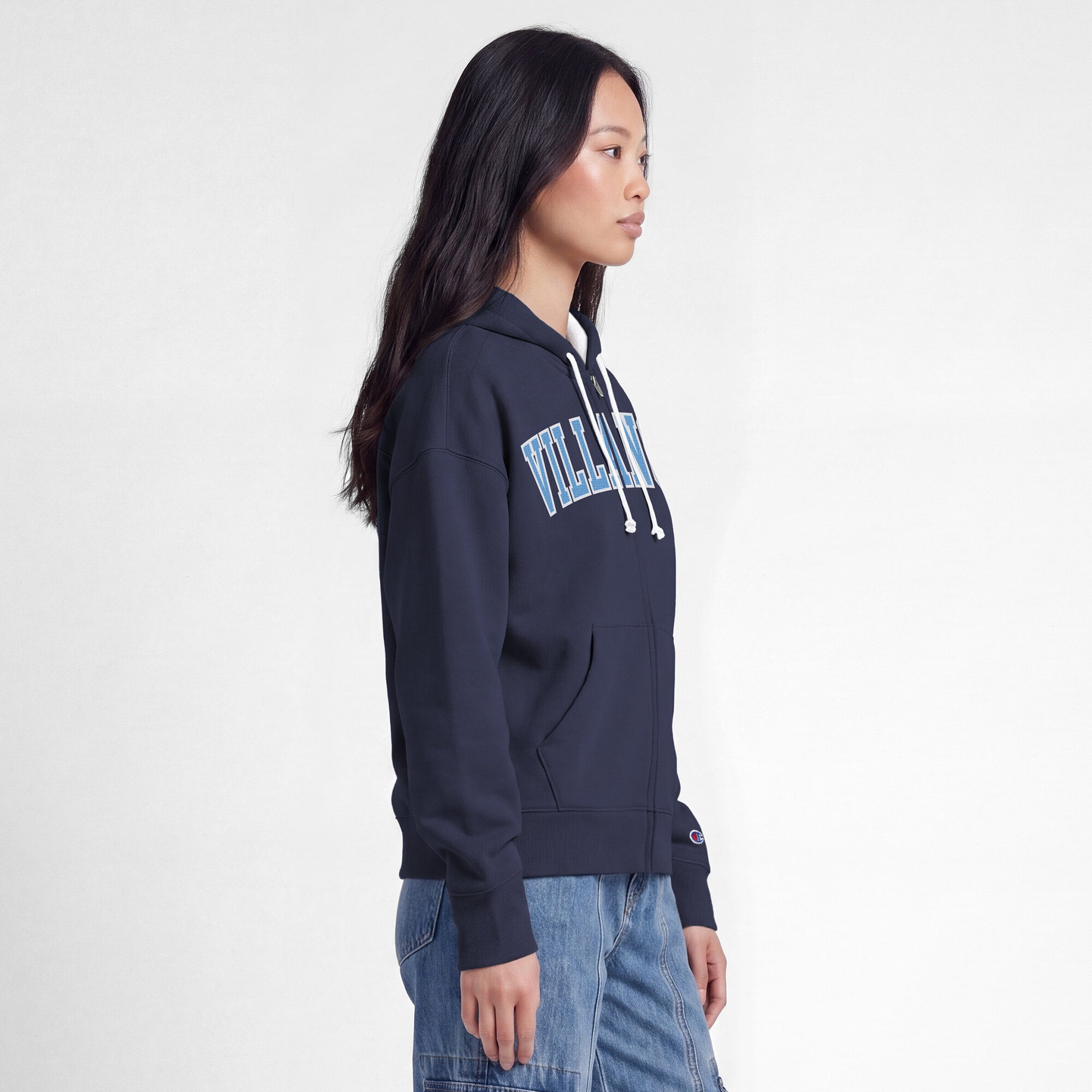 Sweat à capuche zippé en polaire Champion Navy Villanova Wildcats Arch pour femme
