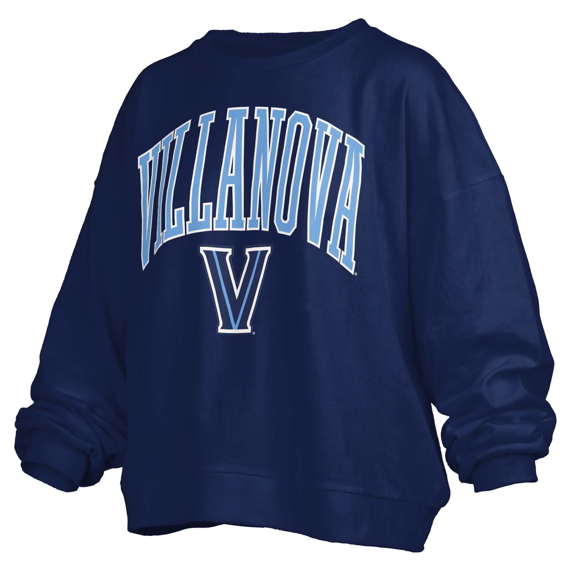 Women's Pressbox Navy Villanova Wildcats Oversized Janise Arch Over Logo Fleece Sweatshirt