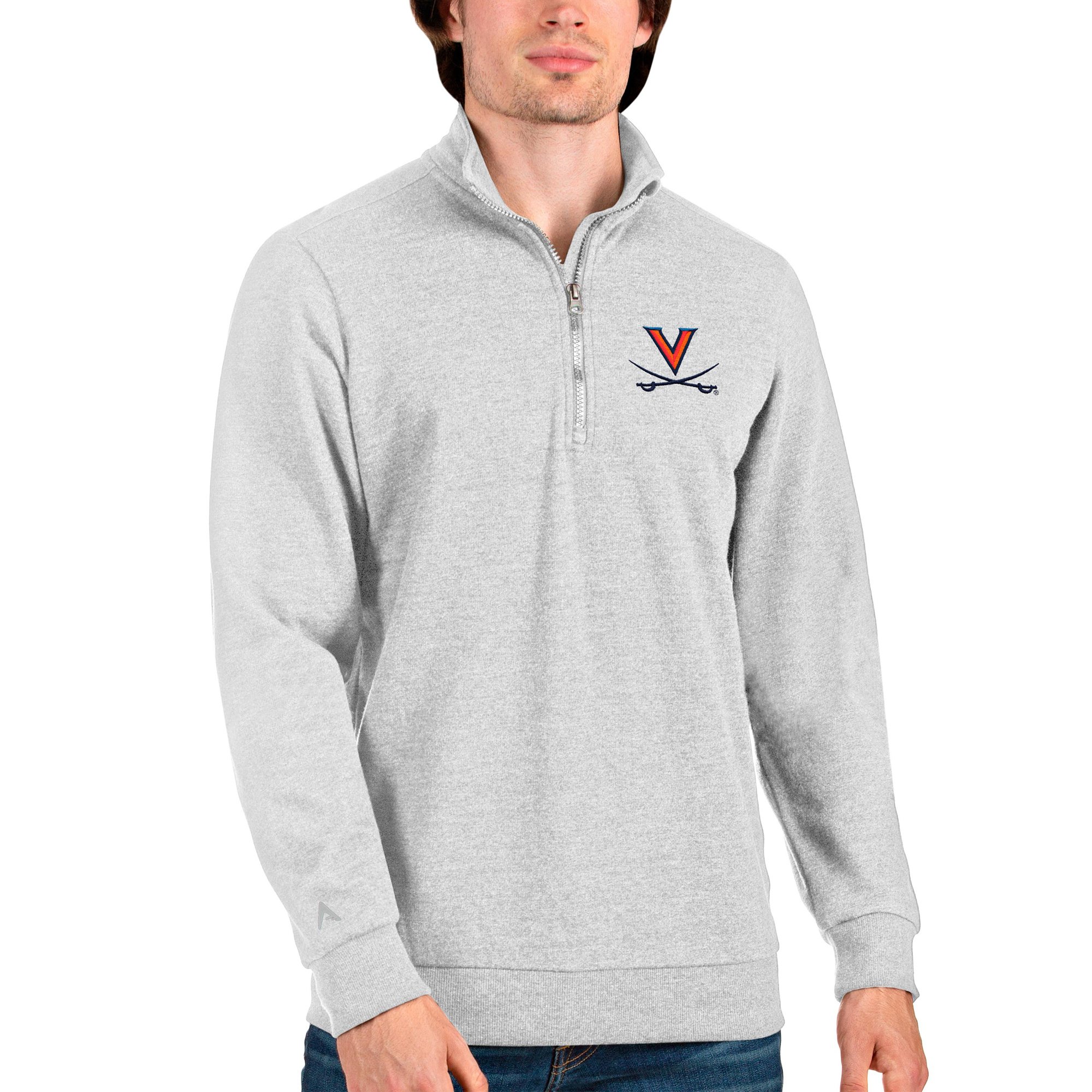 Men's Antigua Heathered Gray Virginia Cavaliers Action Quarter-Zip Pullover  Sweatshirt