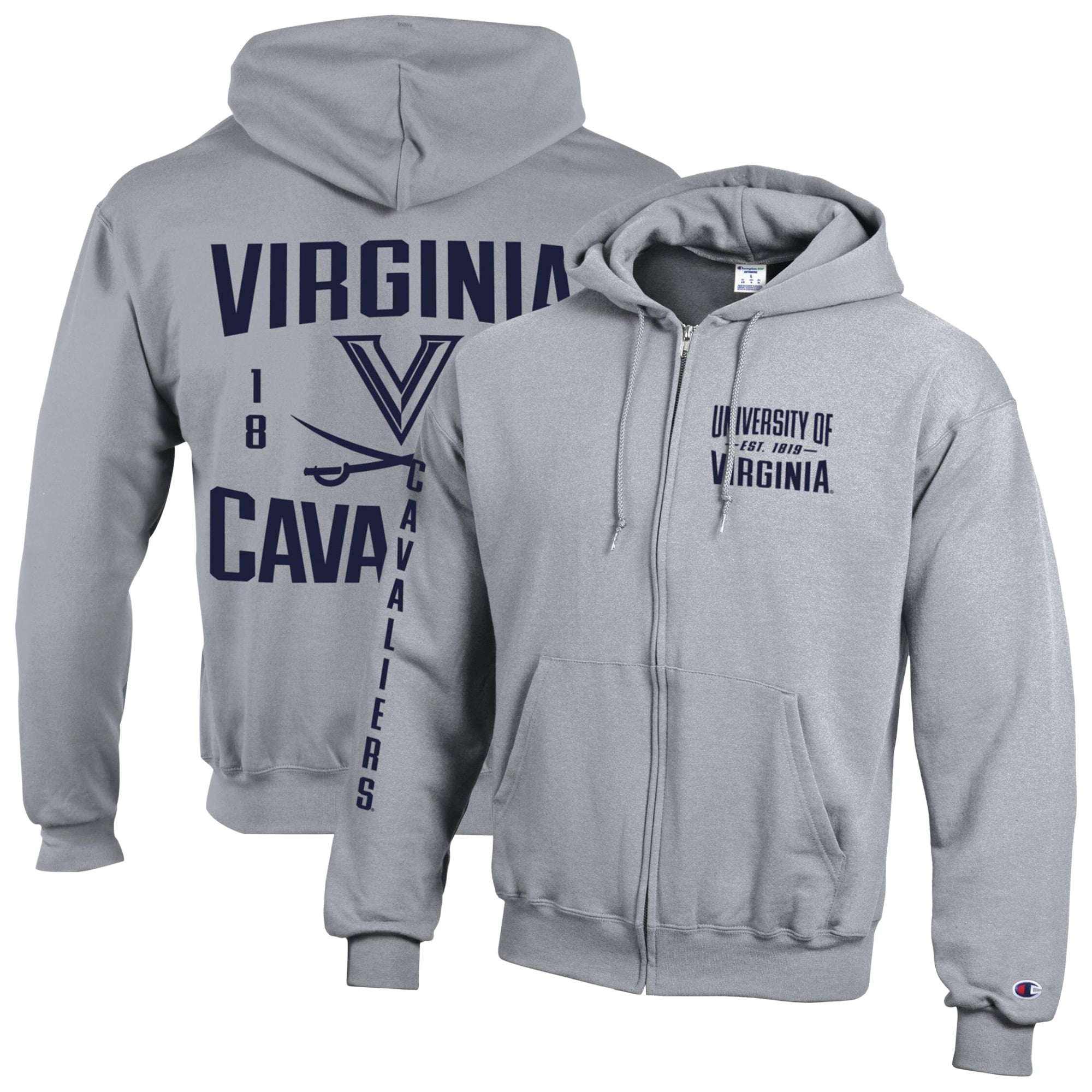 Men's Champion Heather Gray Virginia Cavaliers Varsity Powerblend Full-Zip Fleece Hoodie