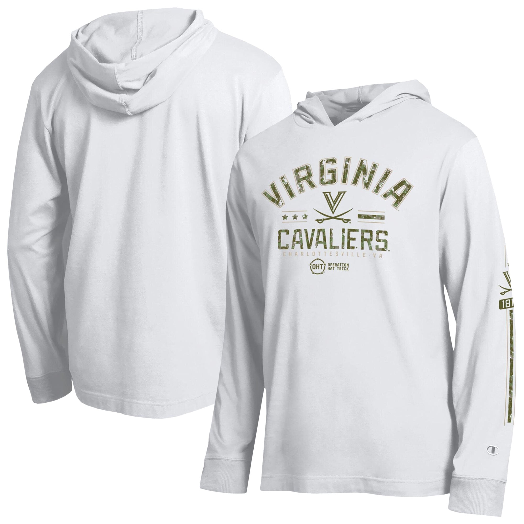 T-shirt à manches longues capuche Champion White Virginia Cavaliers Operation Hat Trick pour homme