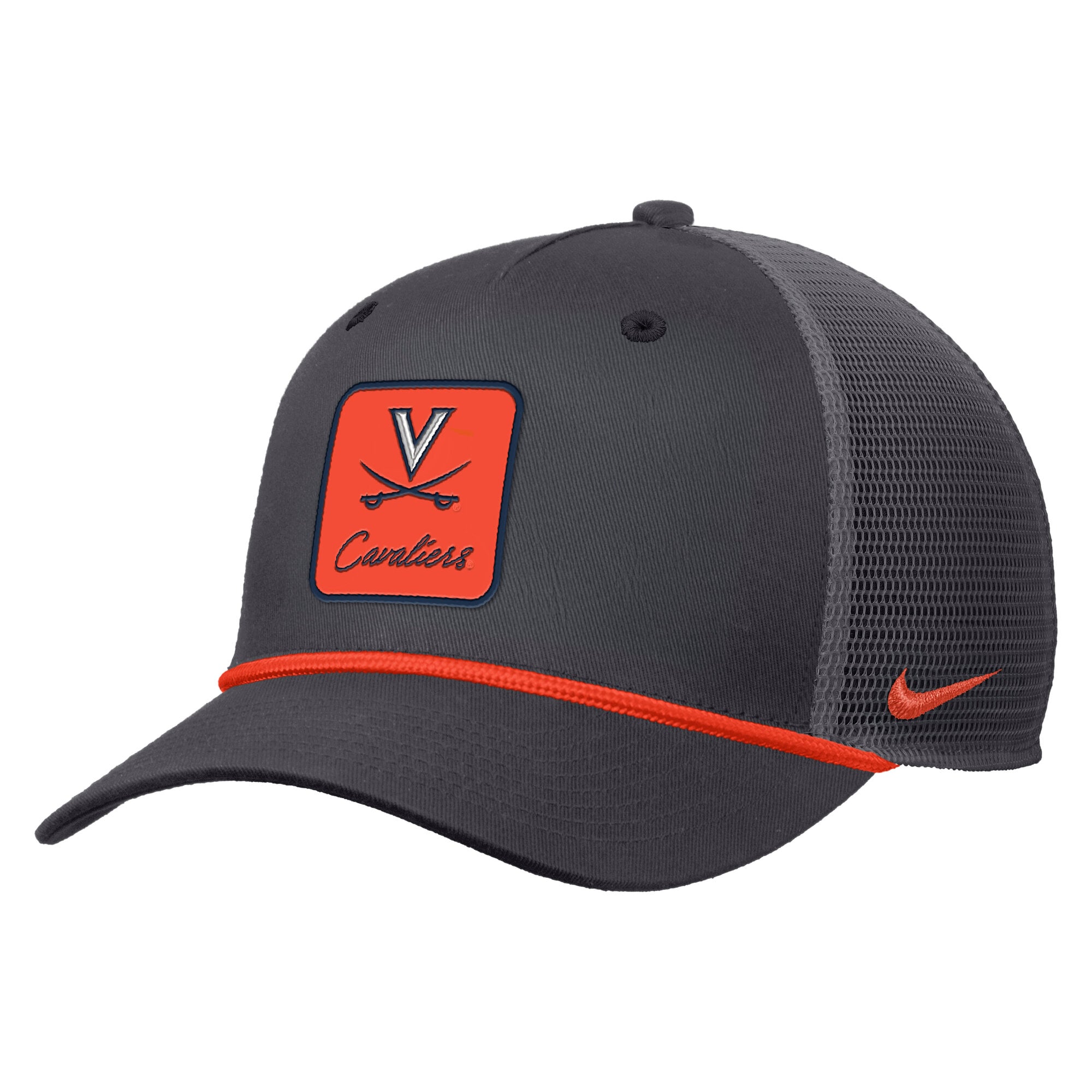 Men's Nike  Anthracite Virginia Cavaliers Primetime Logo Script Rise Rope Trucker Adjustable Hat