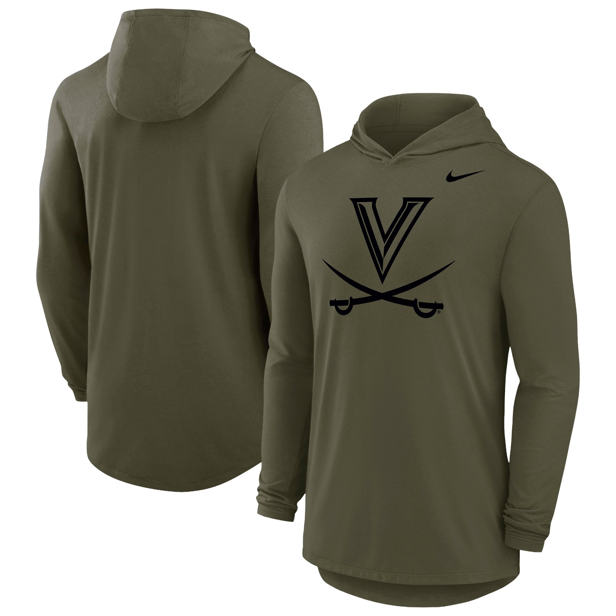 T-shirt à capuche manches longues Nike Virginia Cavaliers Dri-FIT militaire olive pour homme