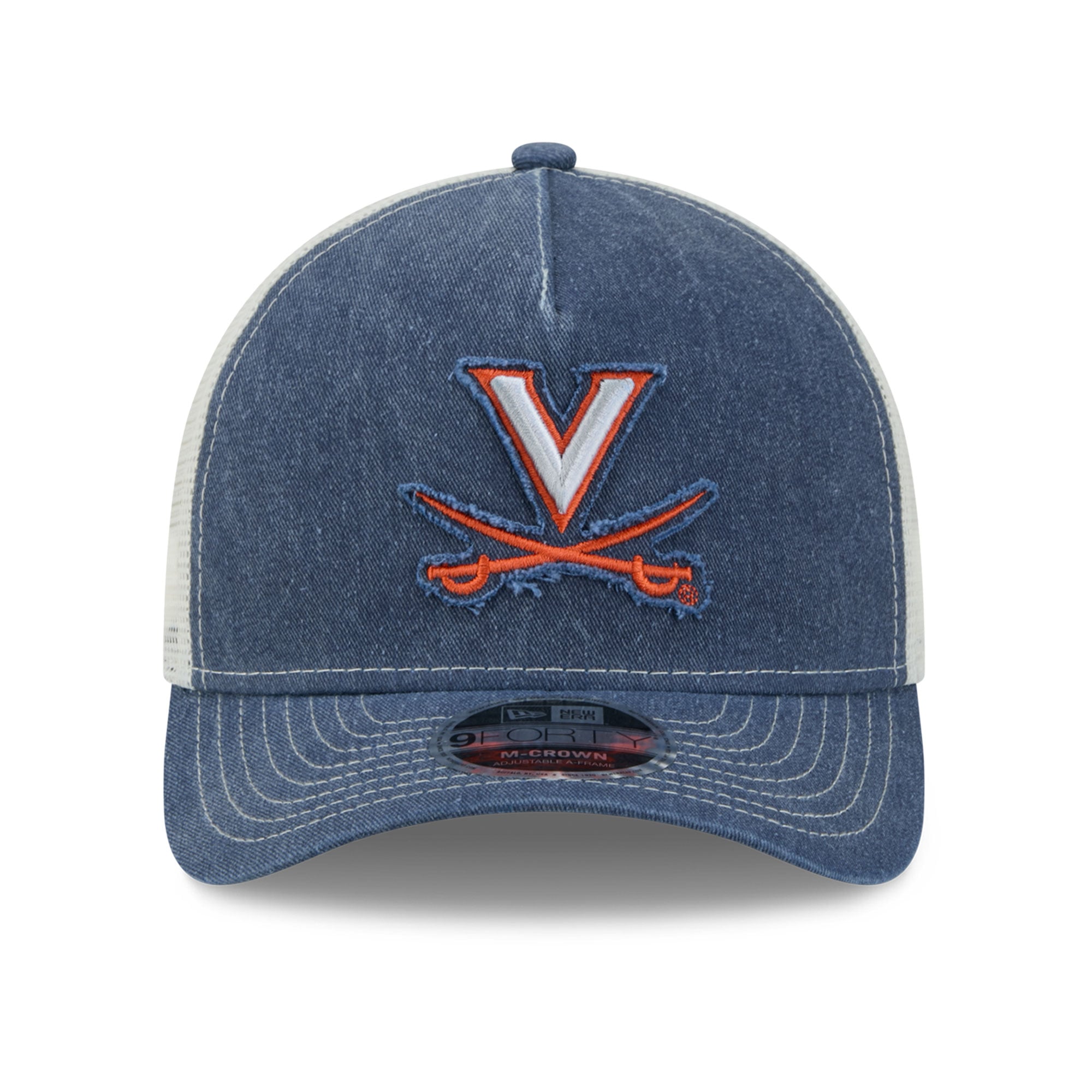 Casquette trucker unisexe New Era bleu marine Virginia Cavaliers, modèle A-Frame délavé 9FORTY, ajustable